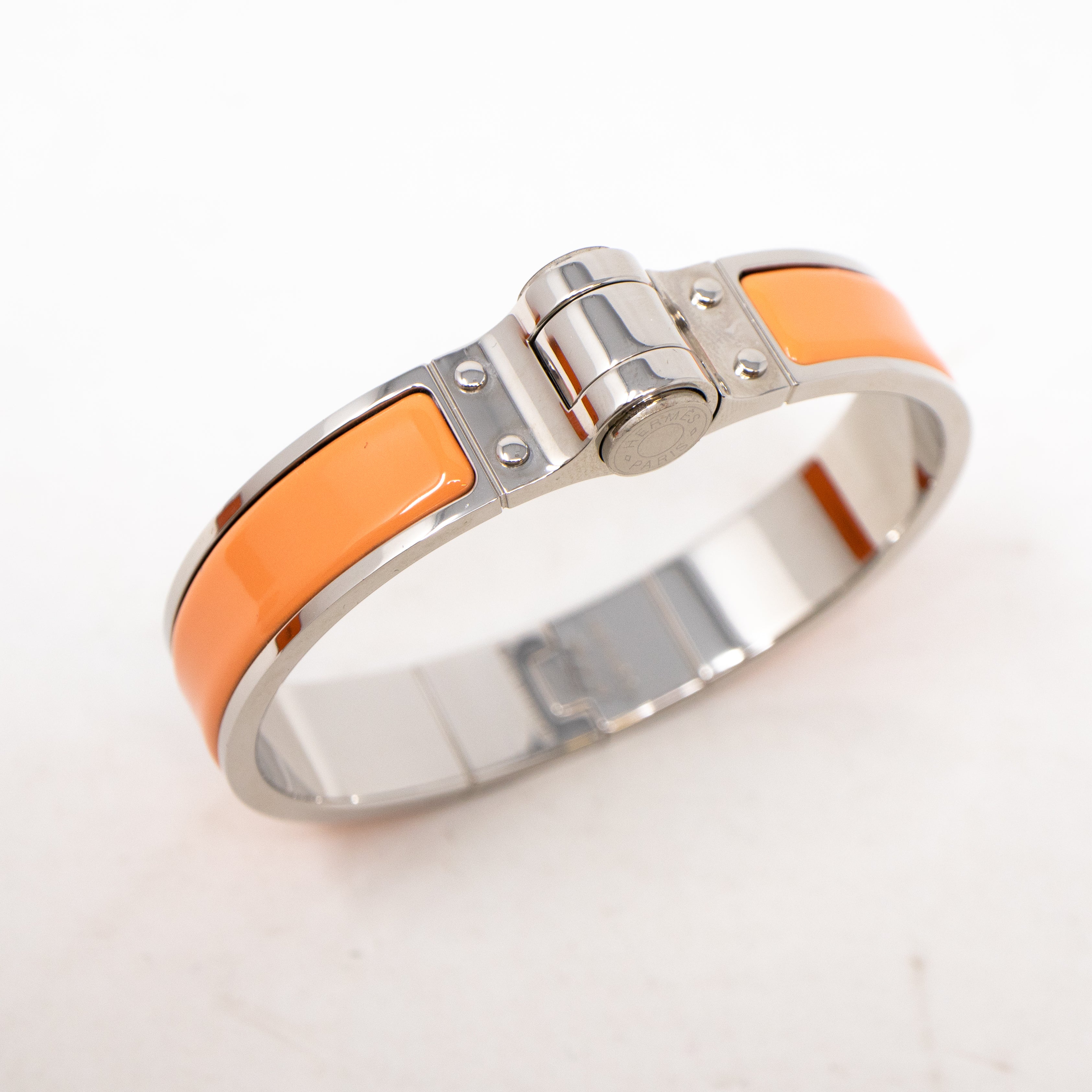 Enamel Hinged Bracelet Orange Silver
