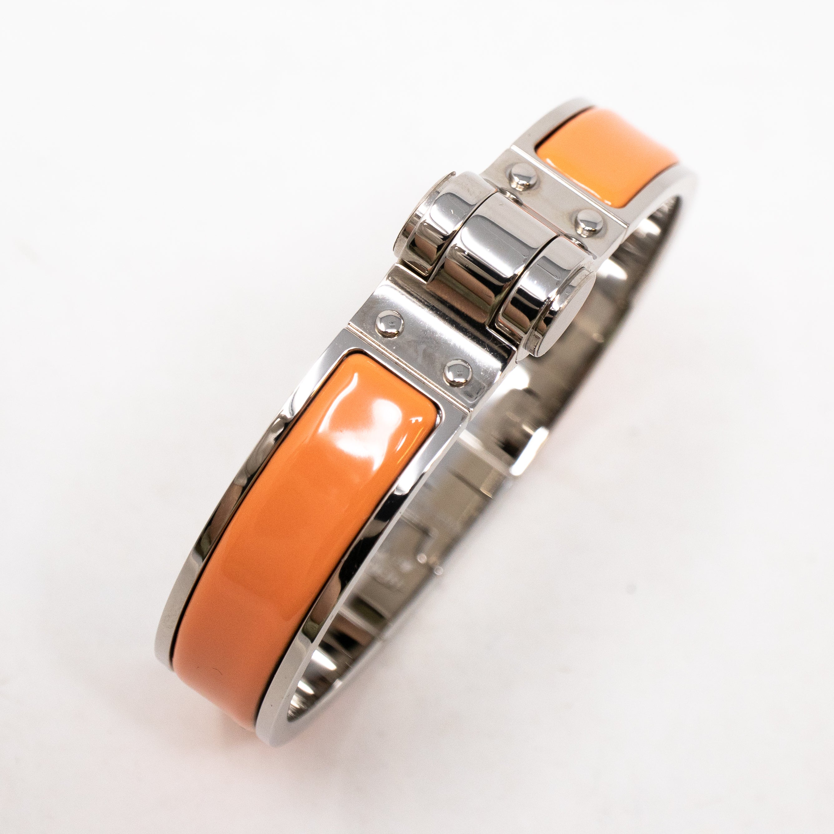 Enamel Hinged Bracelet Orange Silver