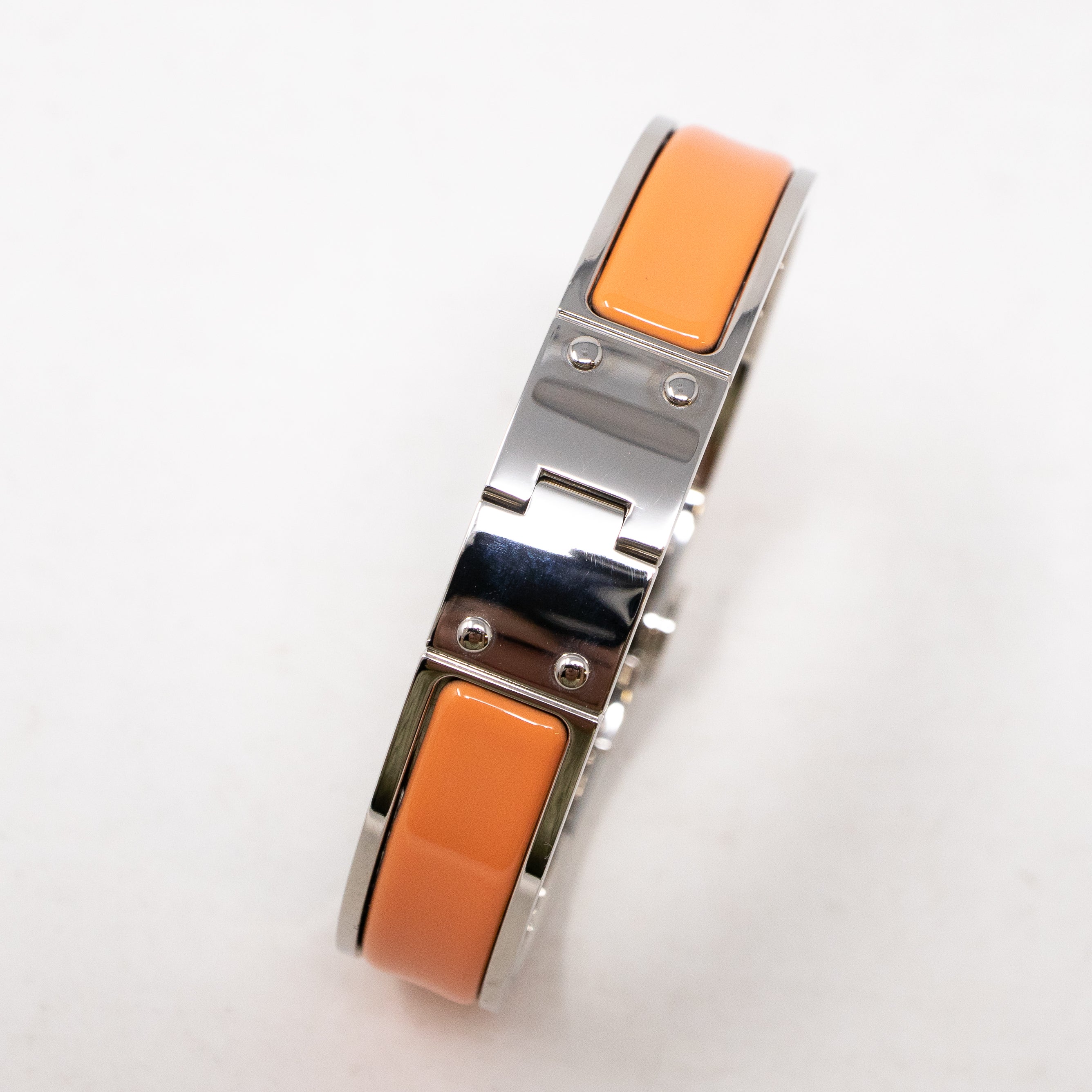Enamel Hinged Bracelet Orange Silver