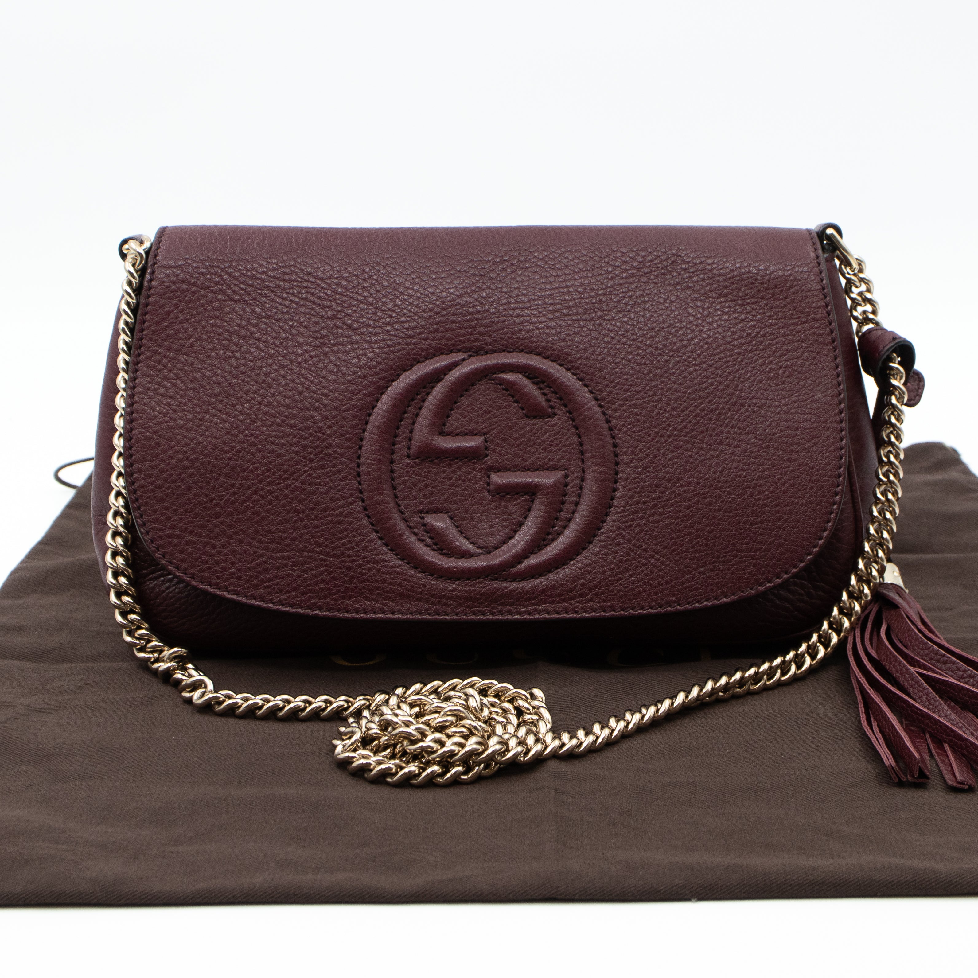Soho Flap Chain Bag Burgundy Leather