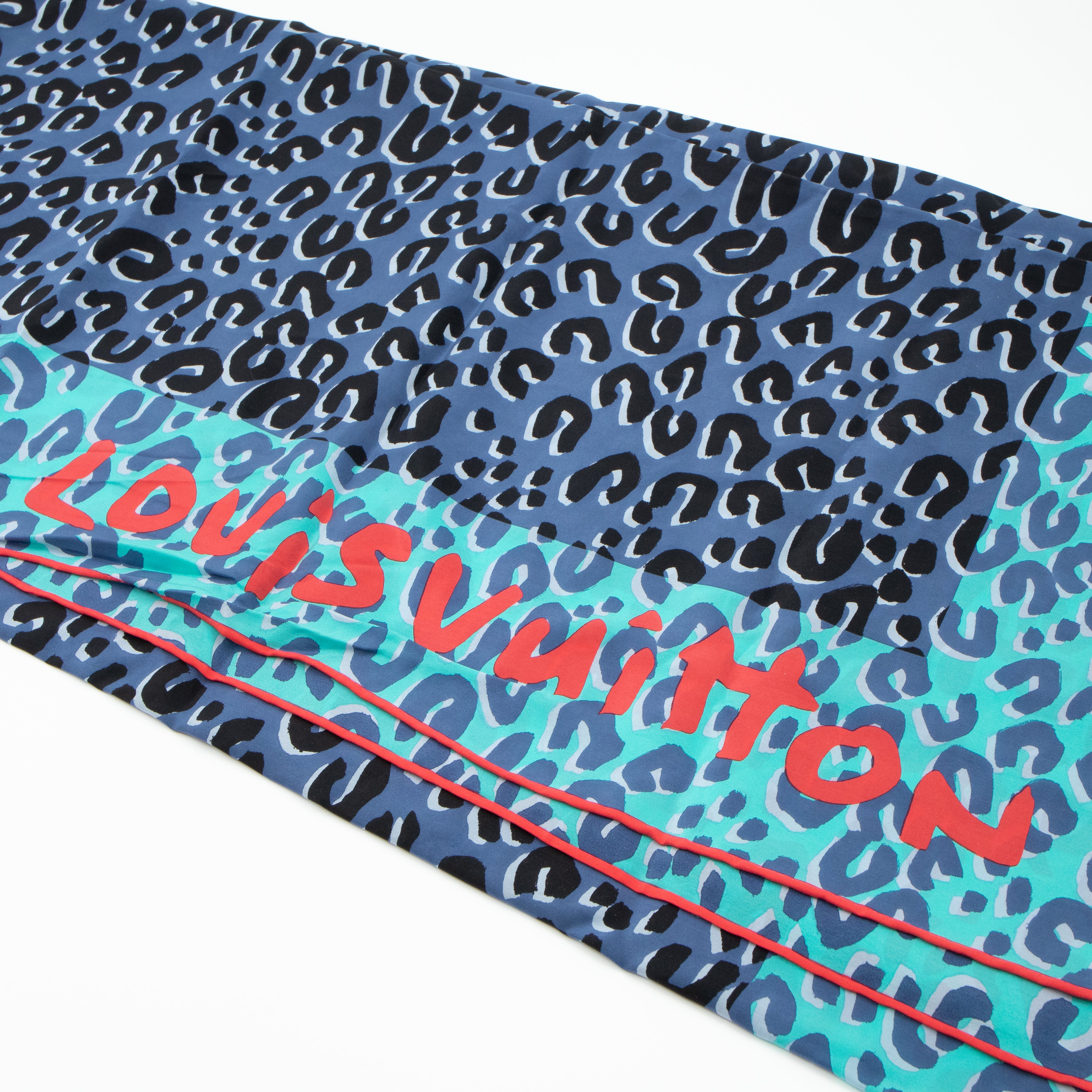 Leopard Silk Scarf Blue Orange