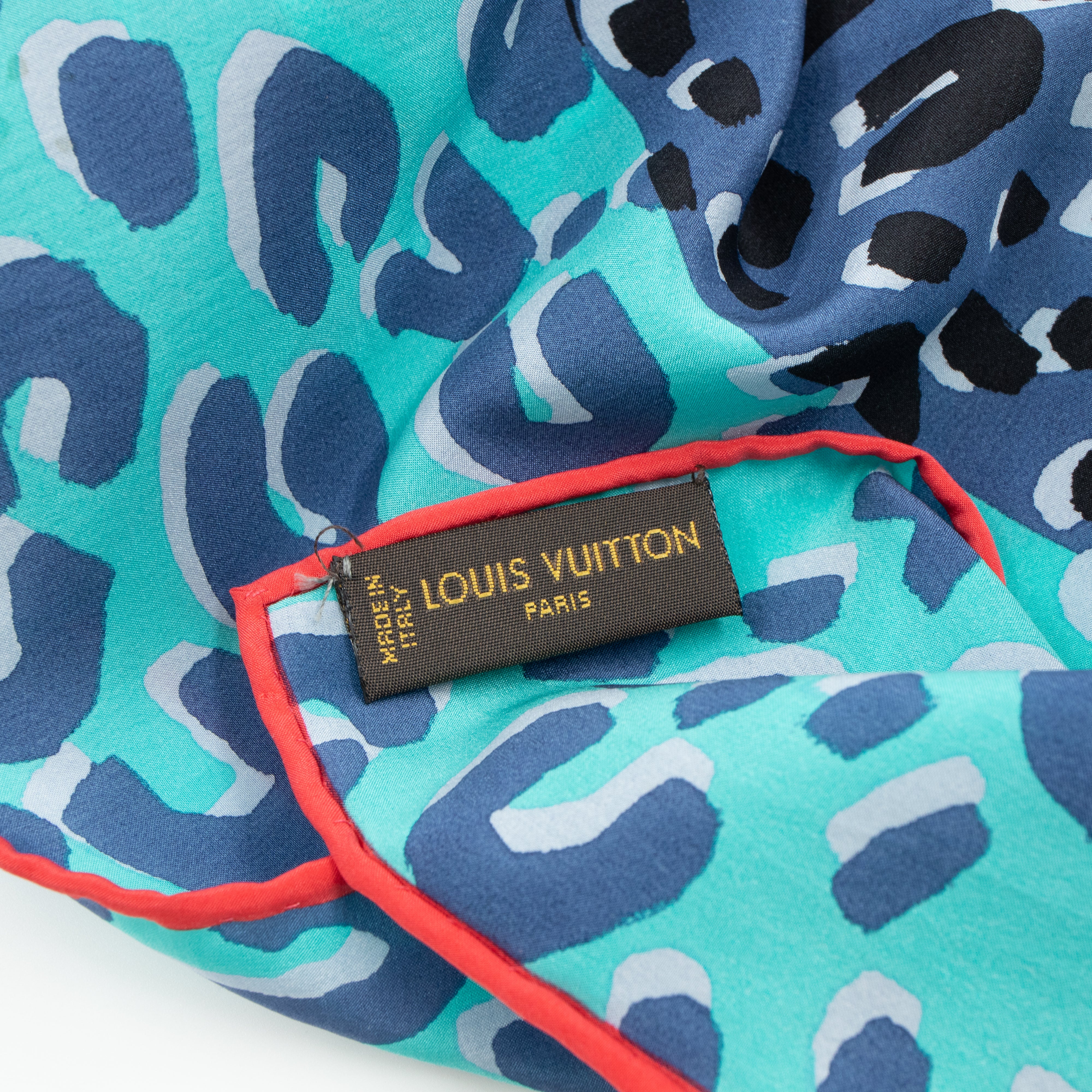 Leopard Silk Scarf Blue Orange