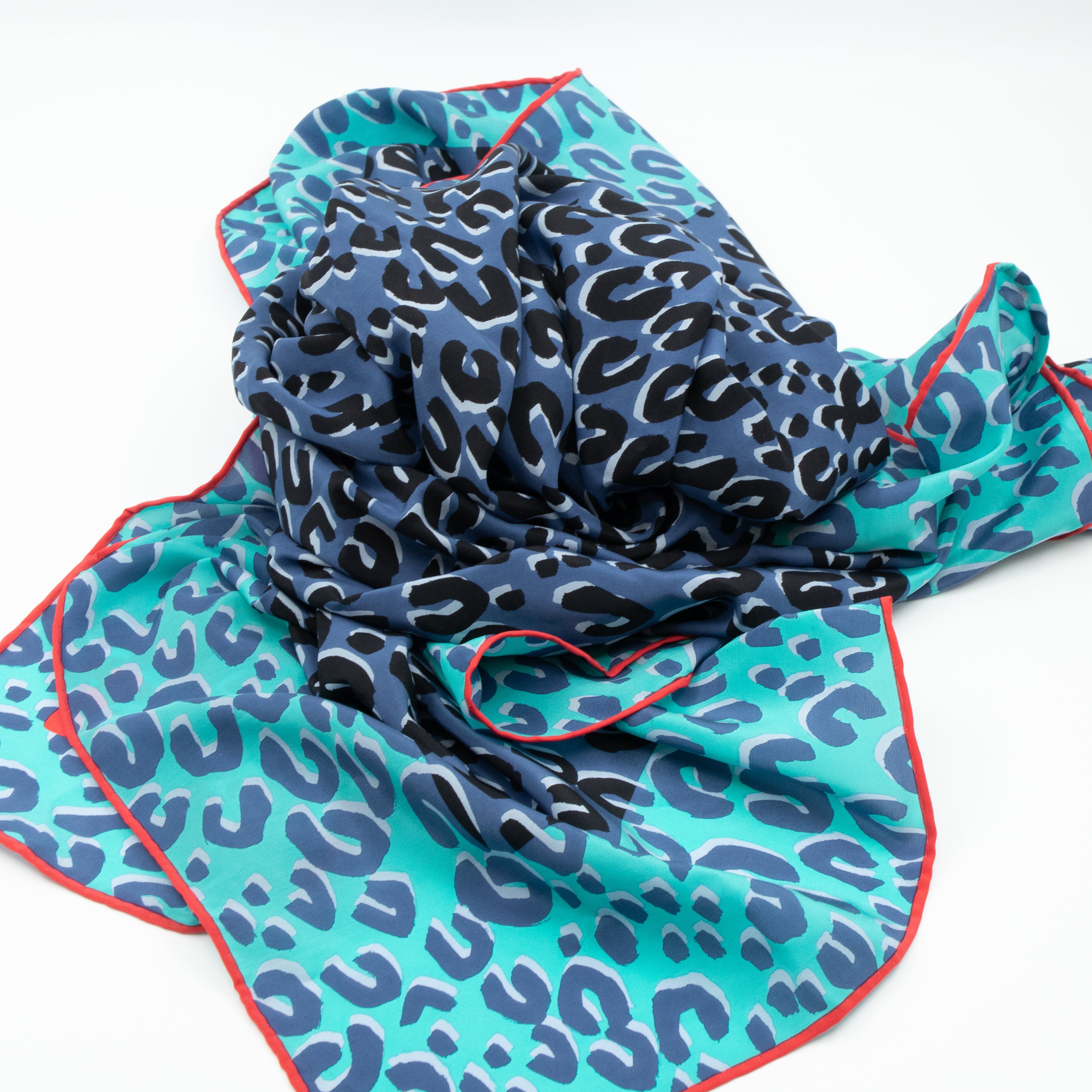 Leopard Silk Scarf Blue Orange