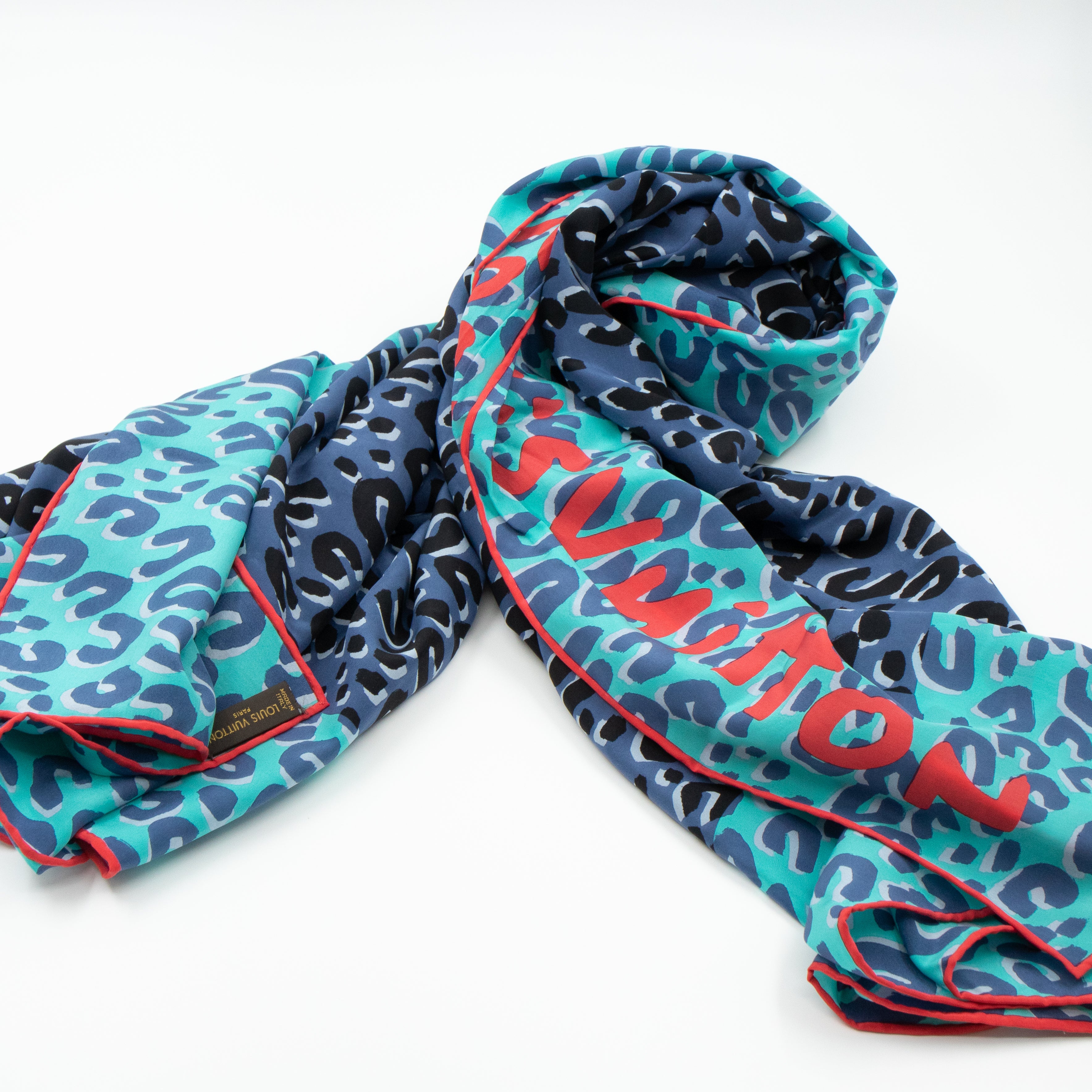 Leopard Silk Scarf Blue Orange