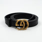 Double G Buckle Black Leather Slim Belt 95 cm