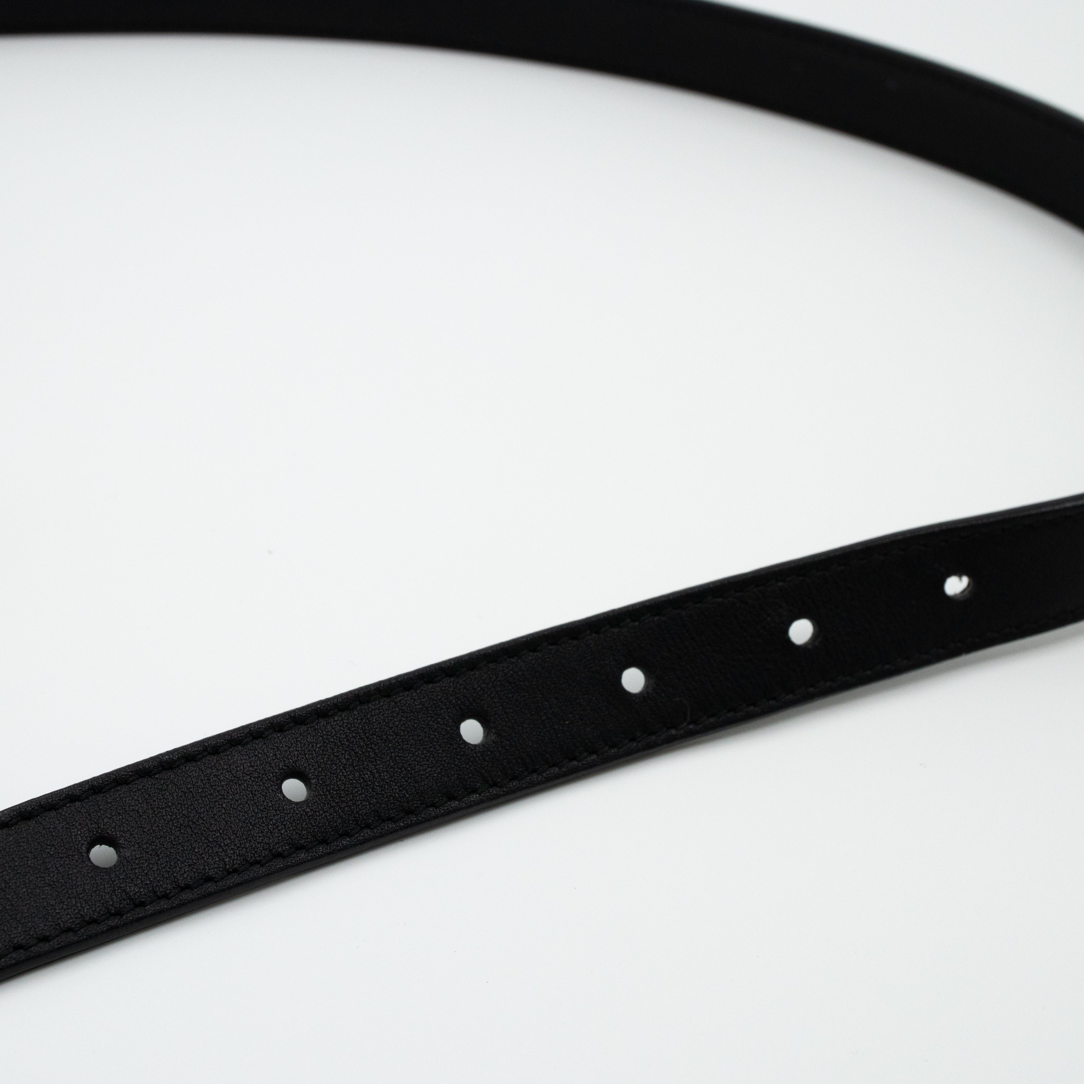 Double G Buckle Black Leather Slim Belt 95 cm