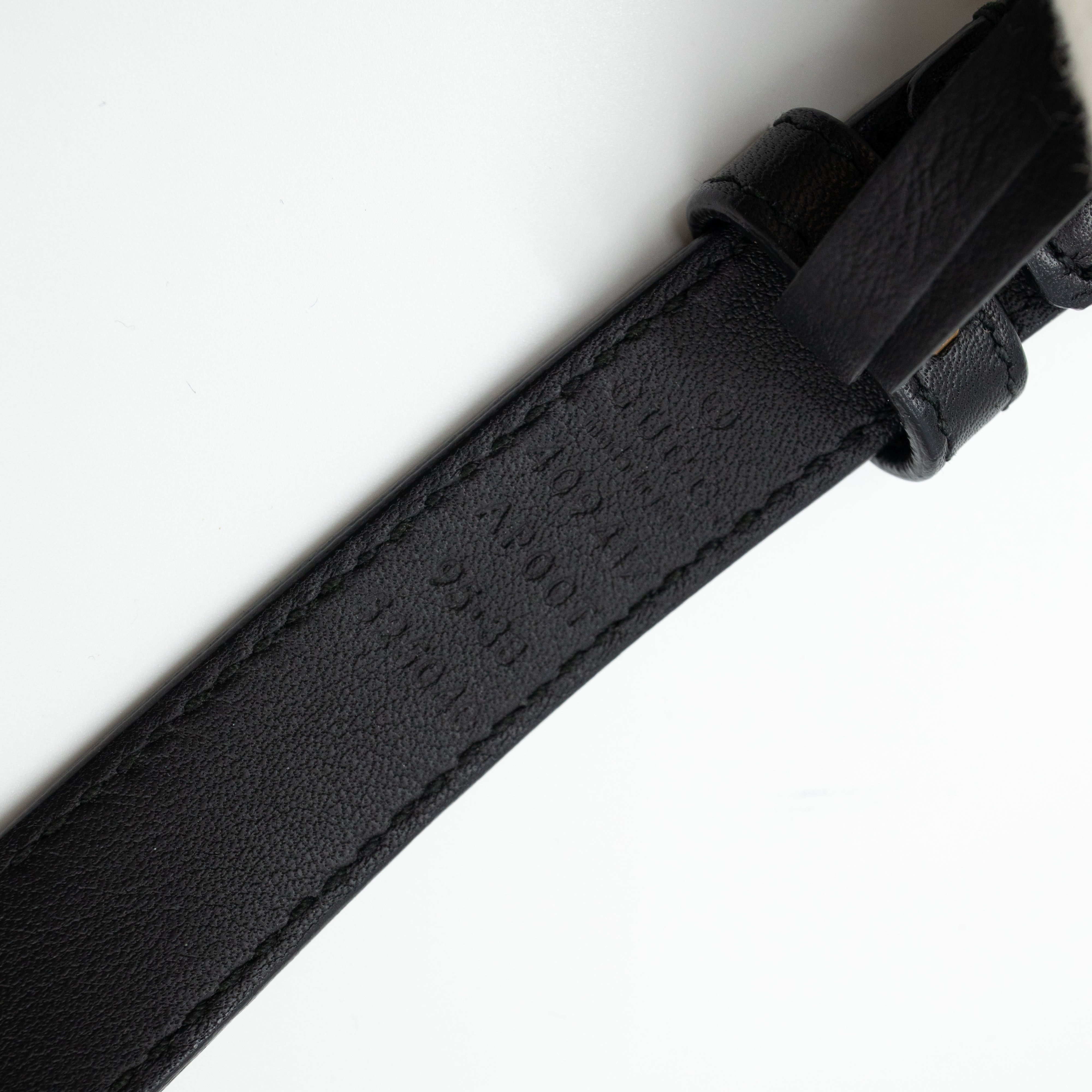 Double G Buckle Black Leather Slim Belt 95 cm