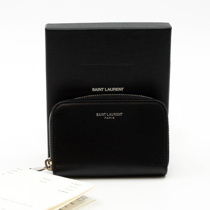 YSL Saint Laurent Zip Around Coin Purse Black Leather – Queen Station
