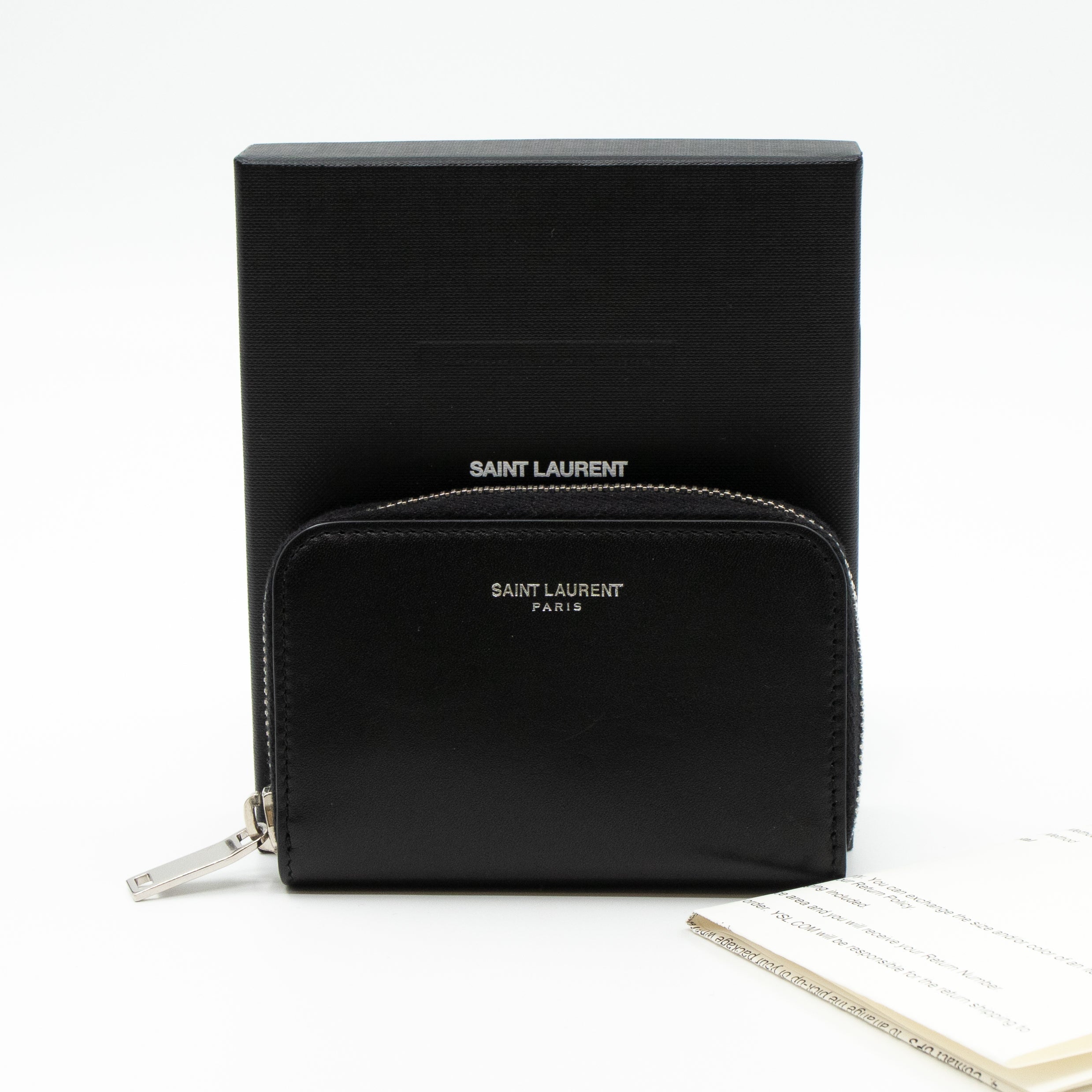 YSL Saint Laurent Zip Around Coin Purse Black Leather Queen Station