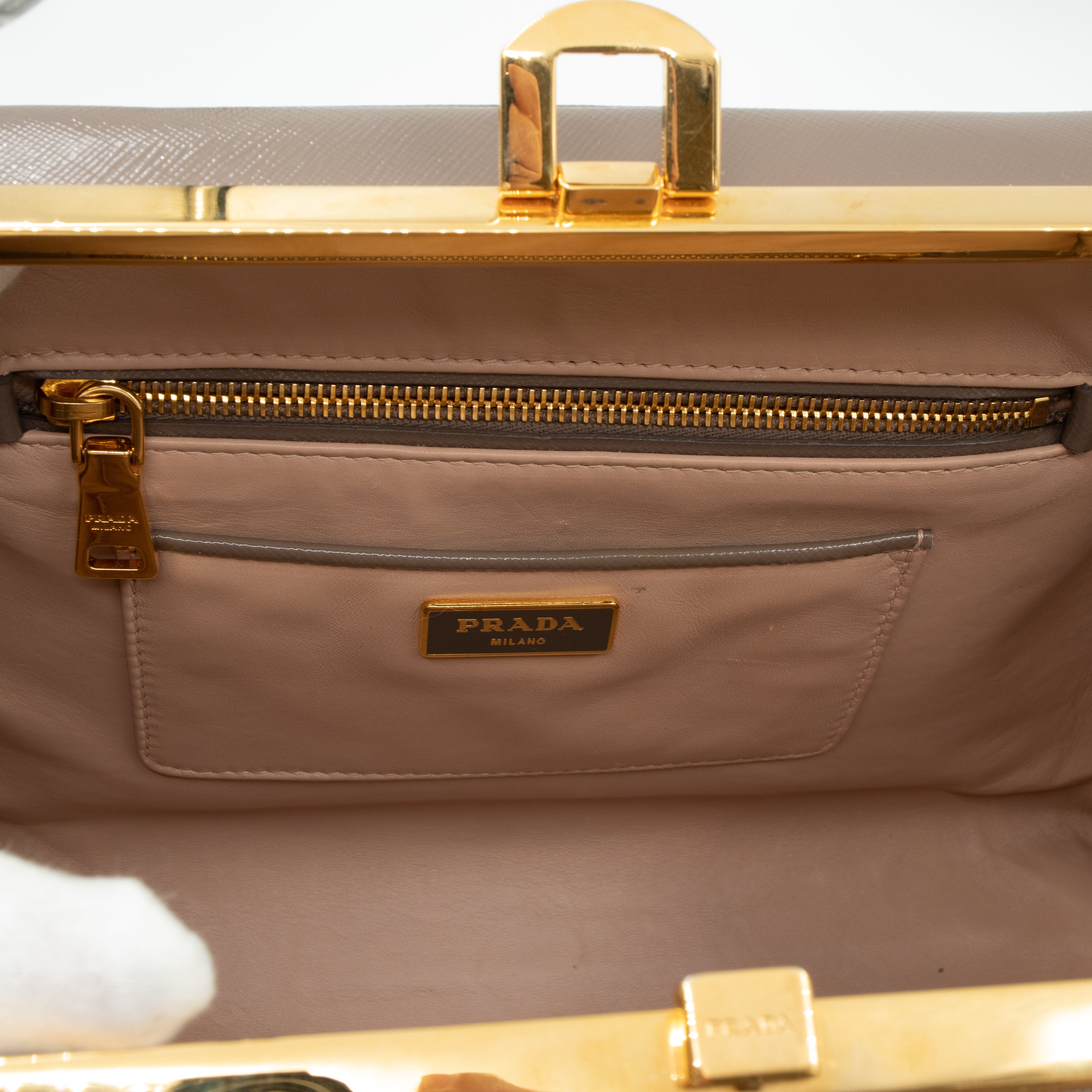 Pyramid Frame Satchel Gray Leather