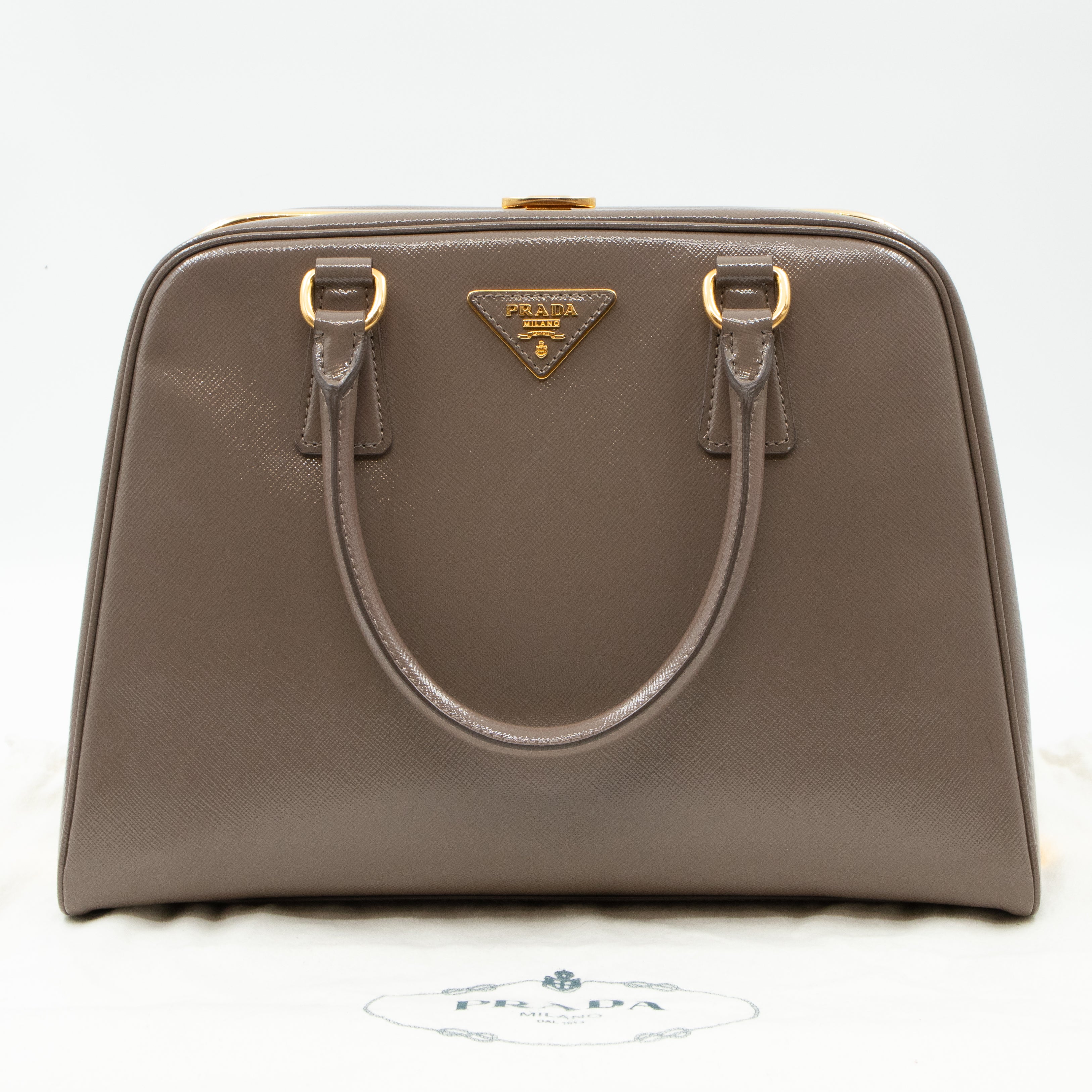 Pyramid Frame Satchel Gray Leather
