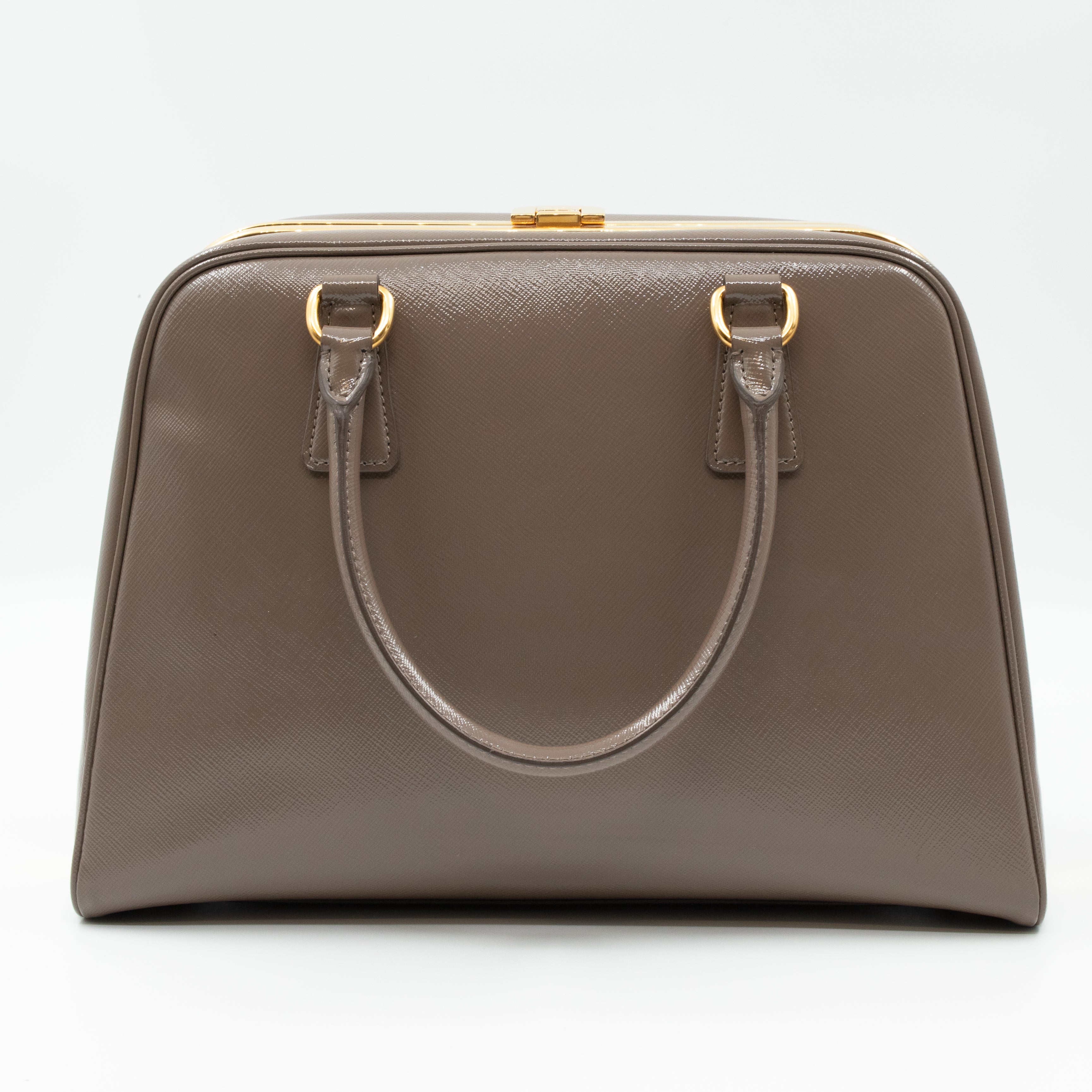 Pyramid Frame Satchel Gray Leather