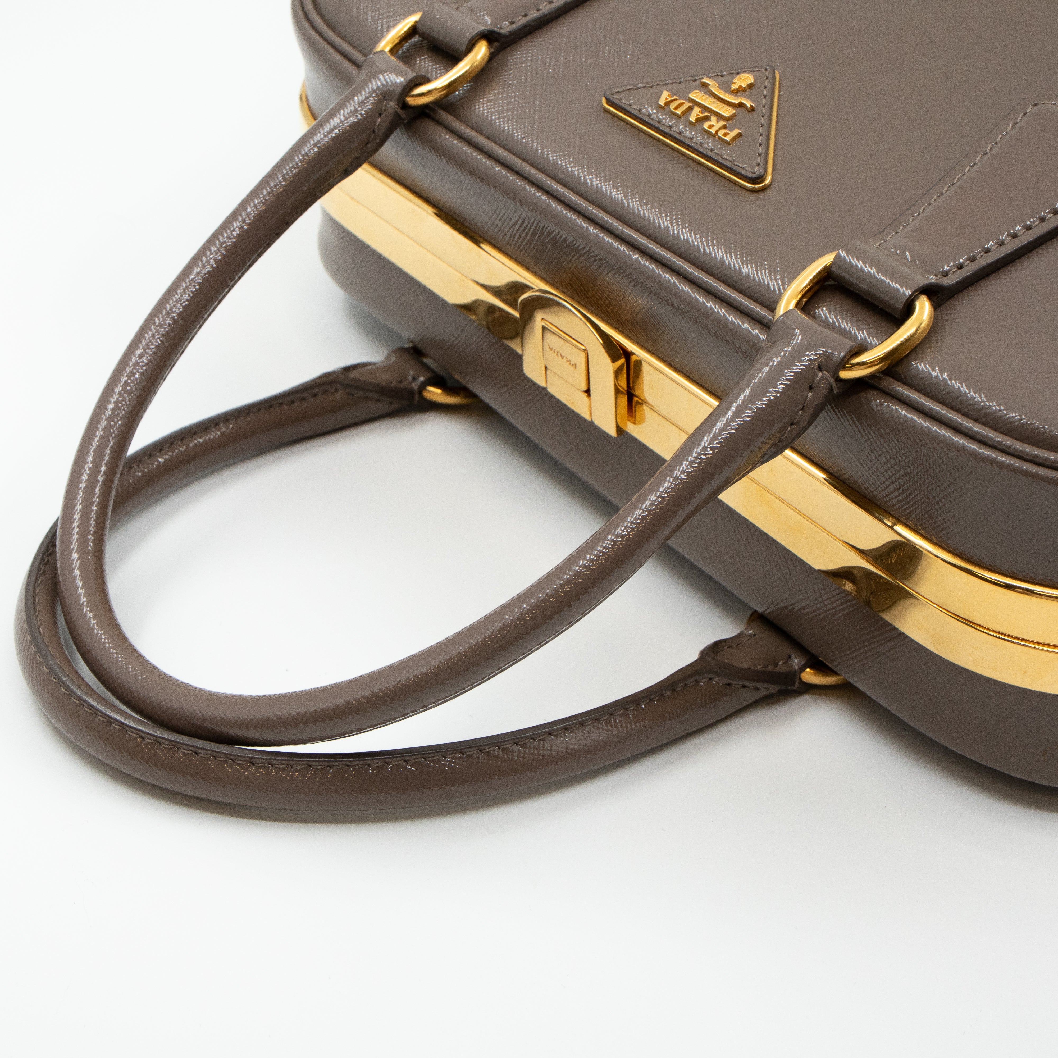 Pyramid Frame Satchel Gray Leather