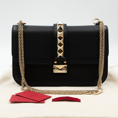 Medium Glam Lock Rockstud Flap Bag Black