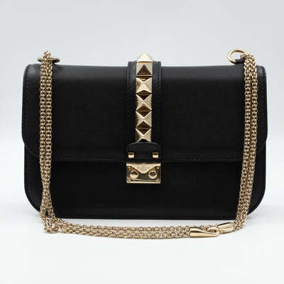 Medium Glam Lock Rockstud Flap Bag Black
