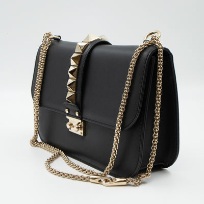 Medium Glam Lock Rockstud Flap Bag Black