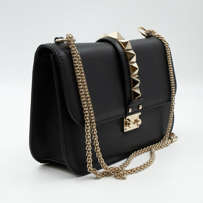 Medium Glam Lock Rockstud Flap Bag Black