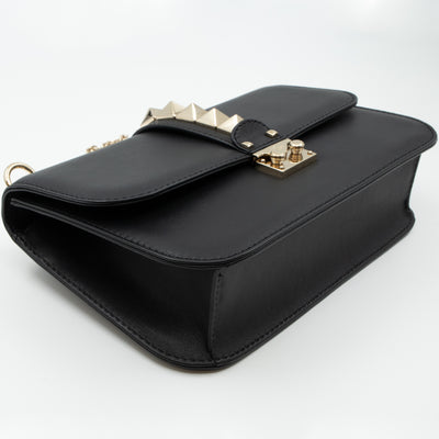 Medium Glam Lock Rockstud Flap Bag Black