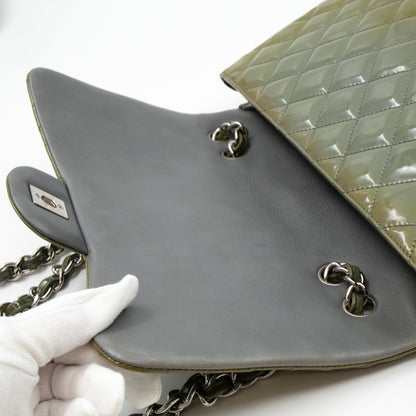 Classic Single Flap Jumbo Green Gray Patent Leather