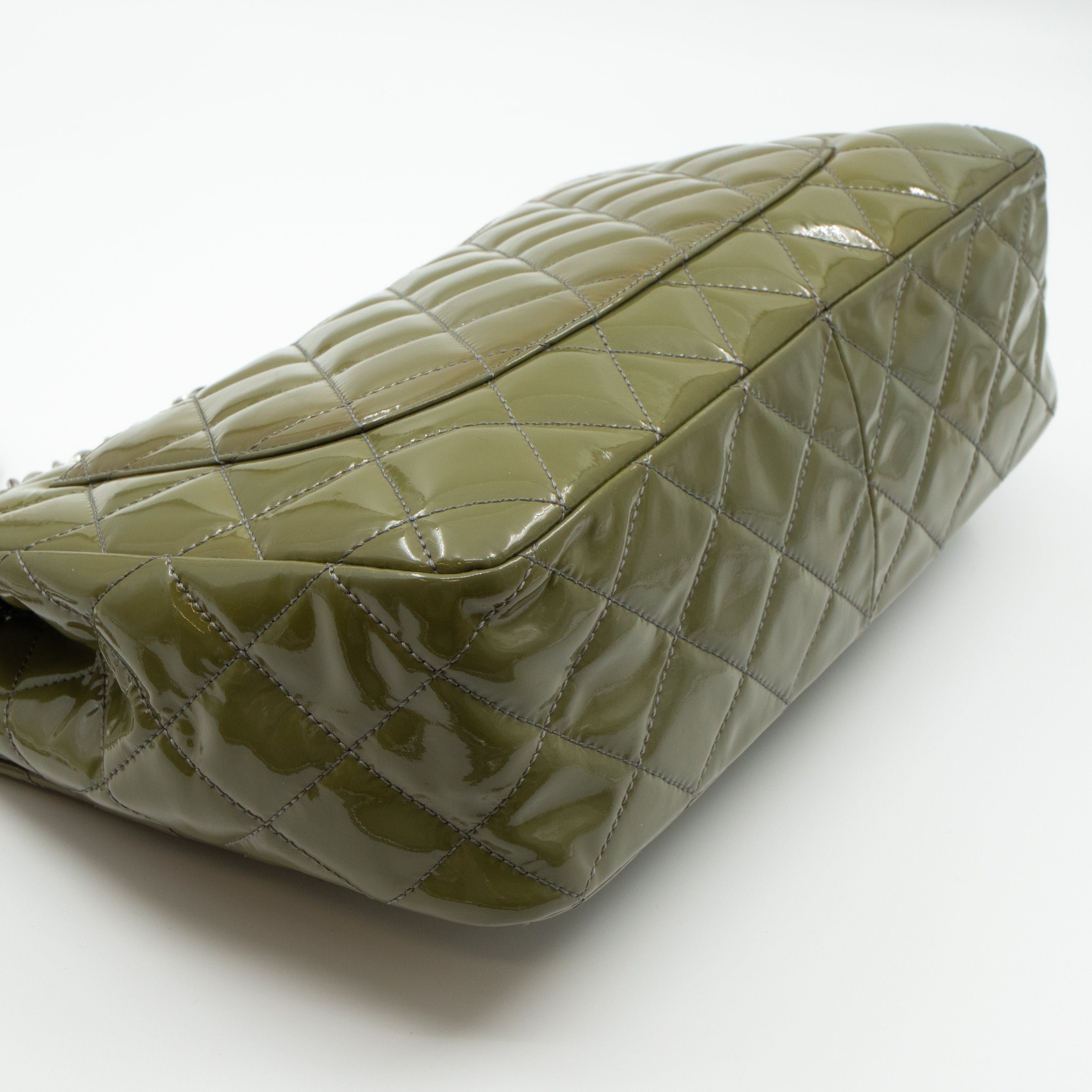 Classic Single Flap Jumbo Green Gray Patent Leather