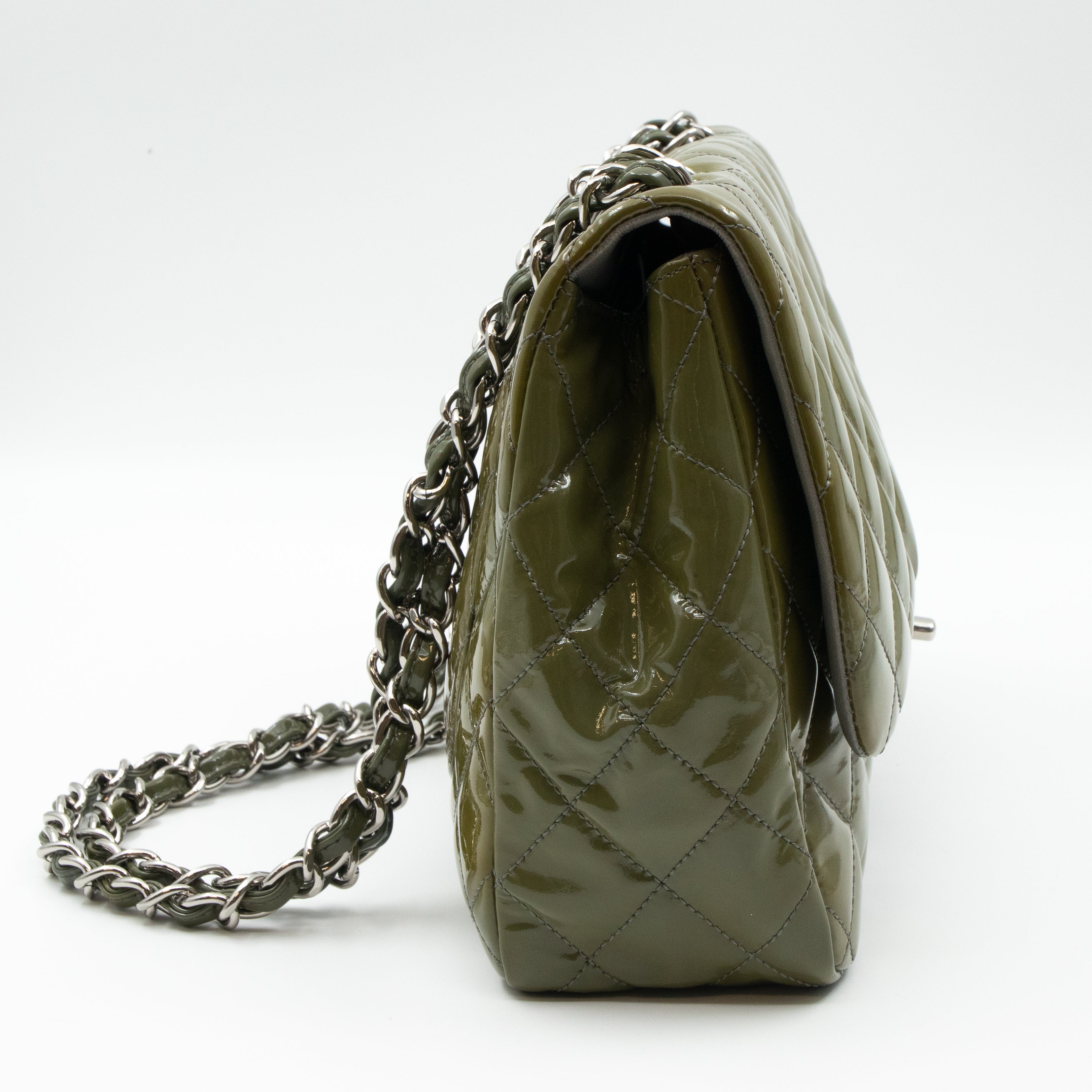 Classic Single Flap Jumbo Green Gray Patent Leather