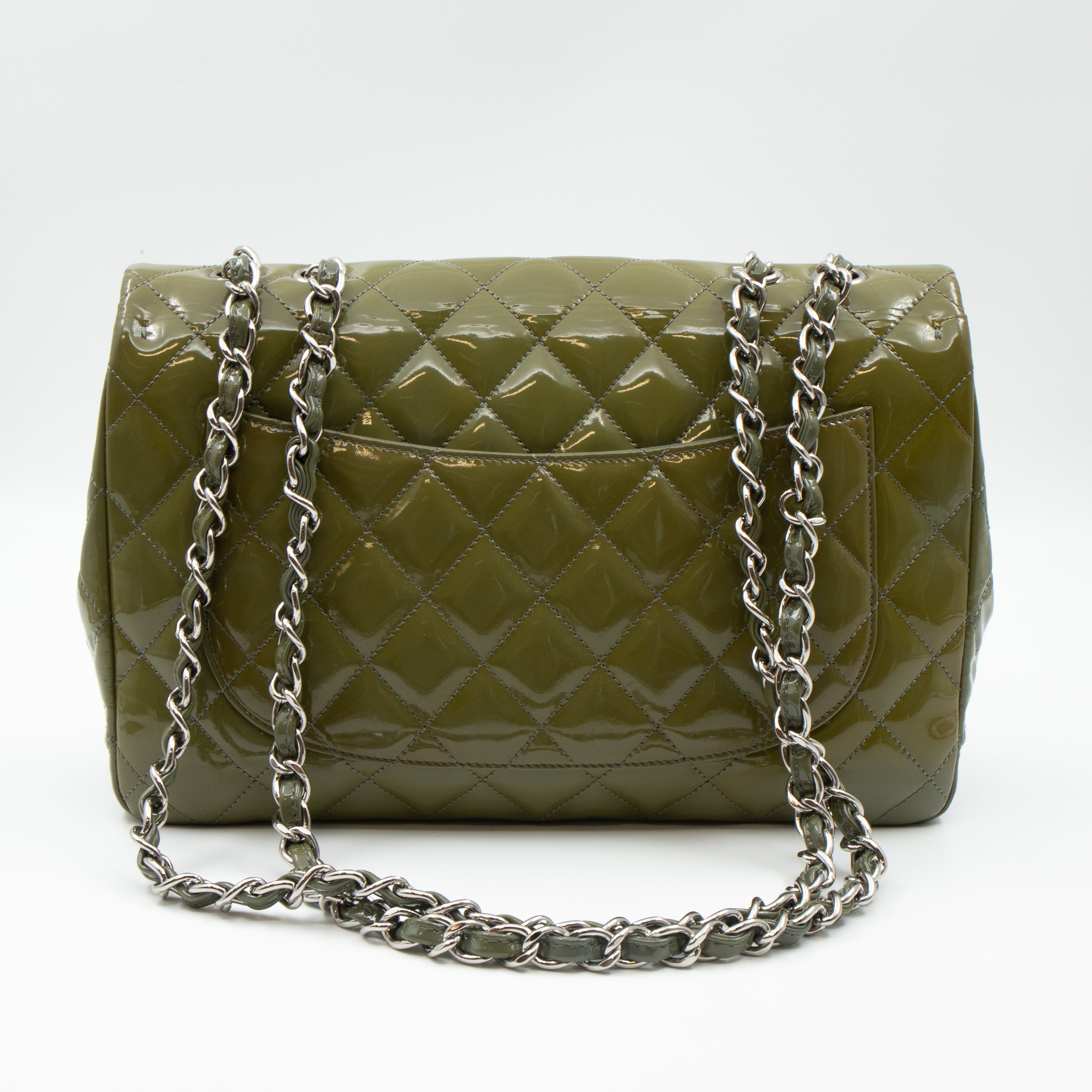 Classic Single Flap Jumbo Green Gray Patent Leather