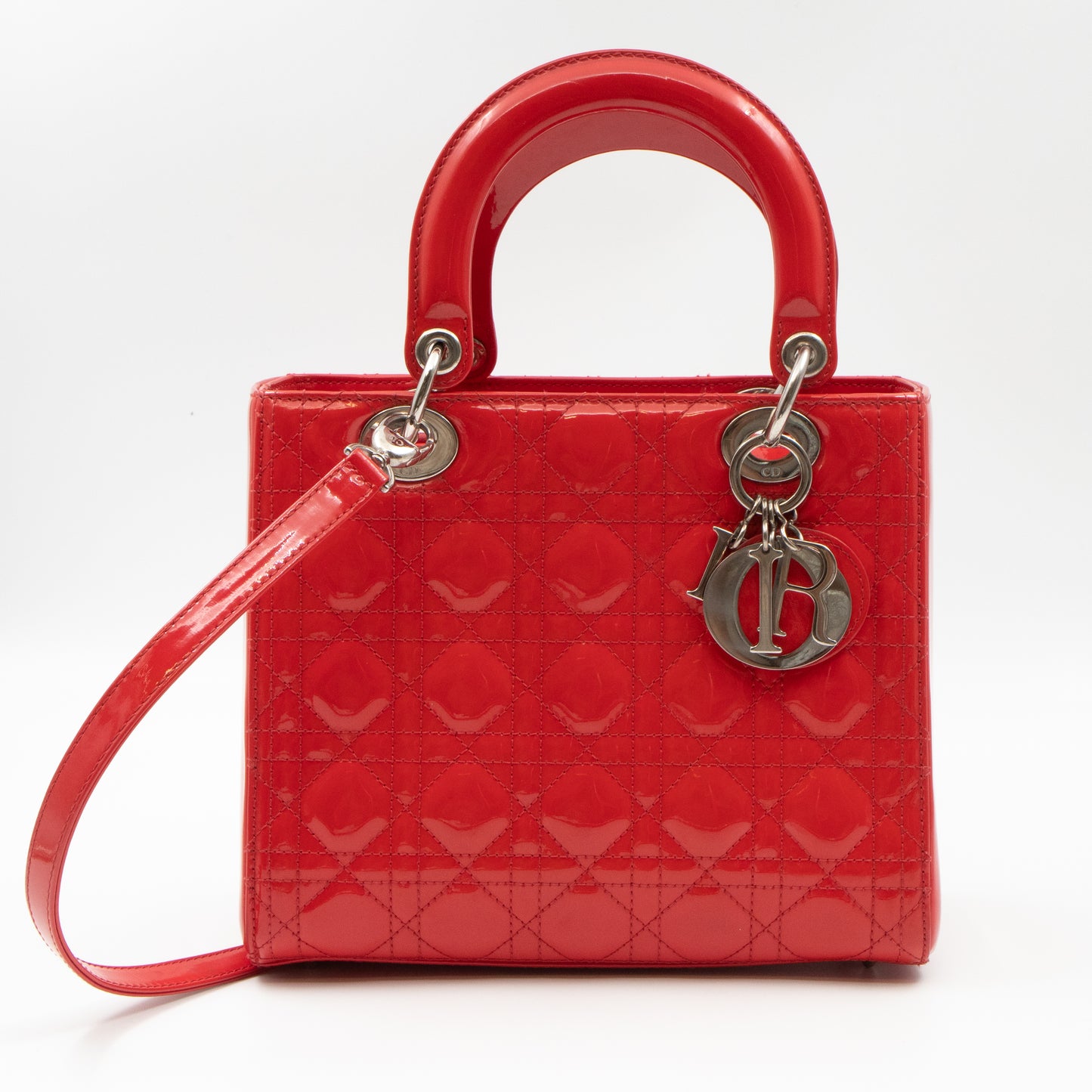 Lady Dior Medium Coral Patent Leather