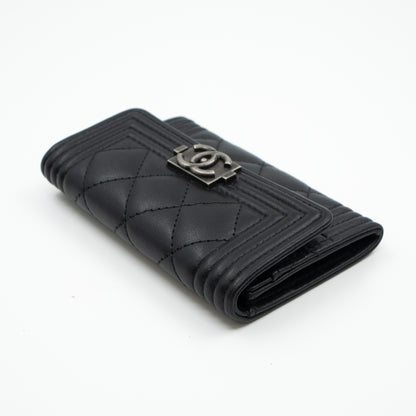 Boy Flap Card Case Black Leather