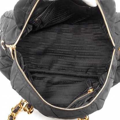 Chain Bowler Bag Black Quilted Tessuto
