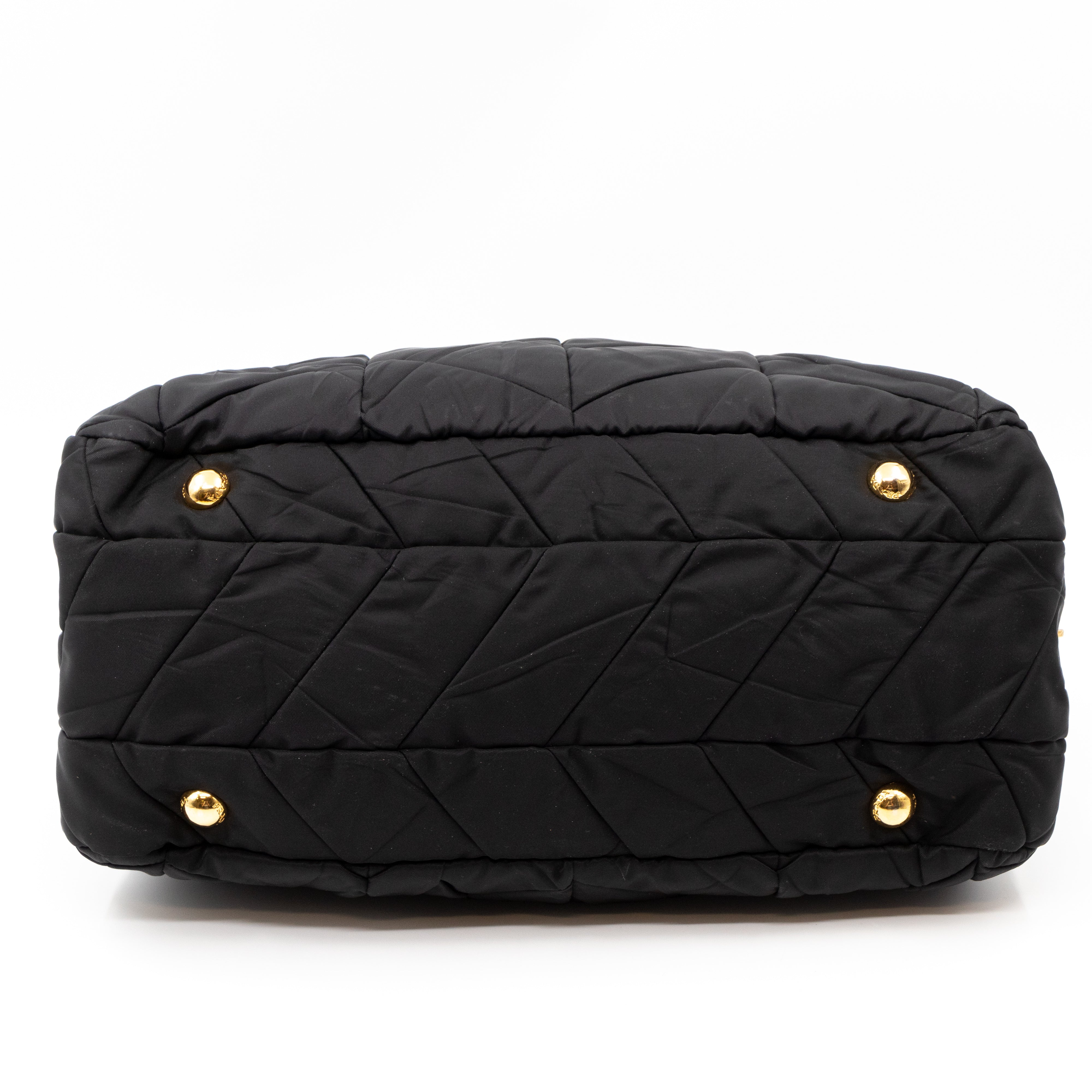 Chain Bowler Bag Black Quilted Tessuto