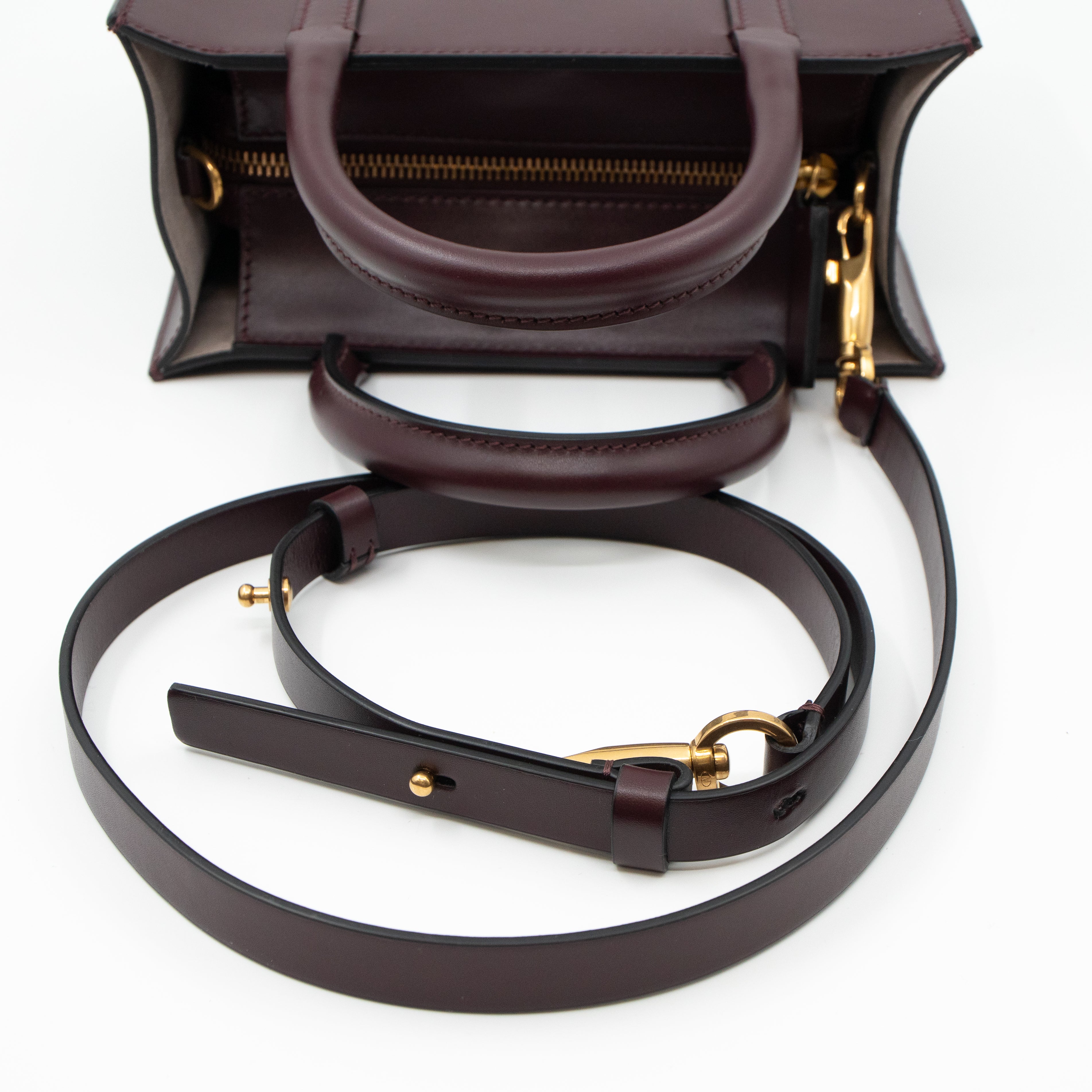 Small Top Handle V Logo Burgundy Leather