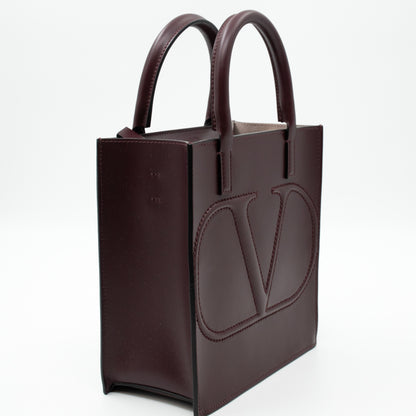 Small Top Handle V Logo Burgundy Leather