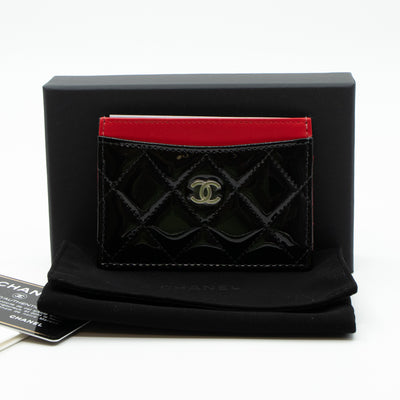 Card Holder Black Red Patent Leather