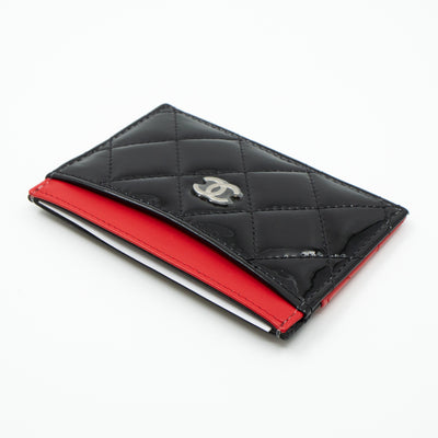 Card Holder Black Red Patent Leather
