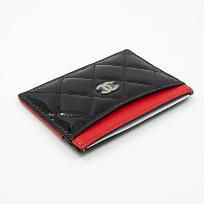 Card Holder Black Red Patent Leather