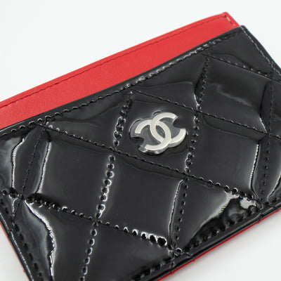 Card Holder Black Red Patent Leather