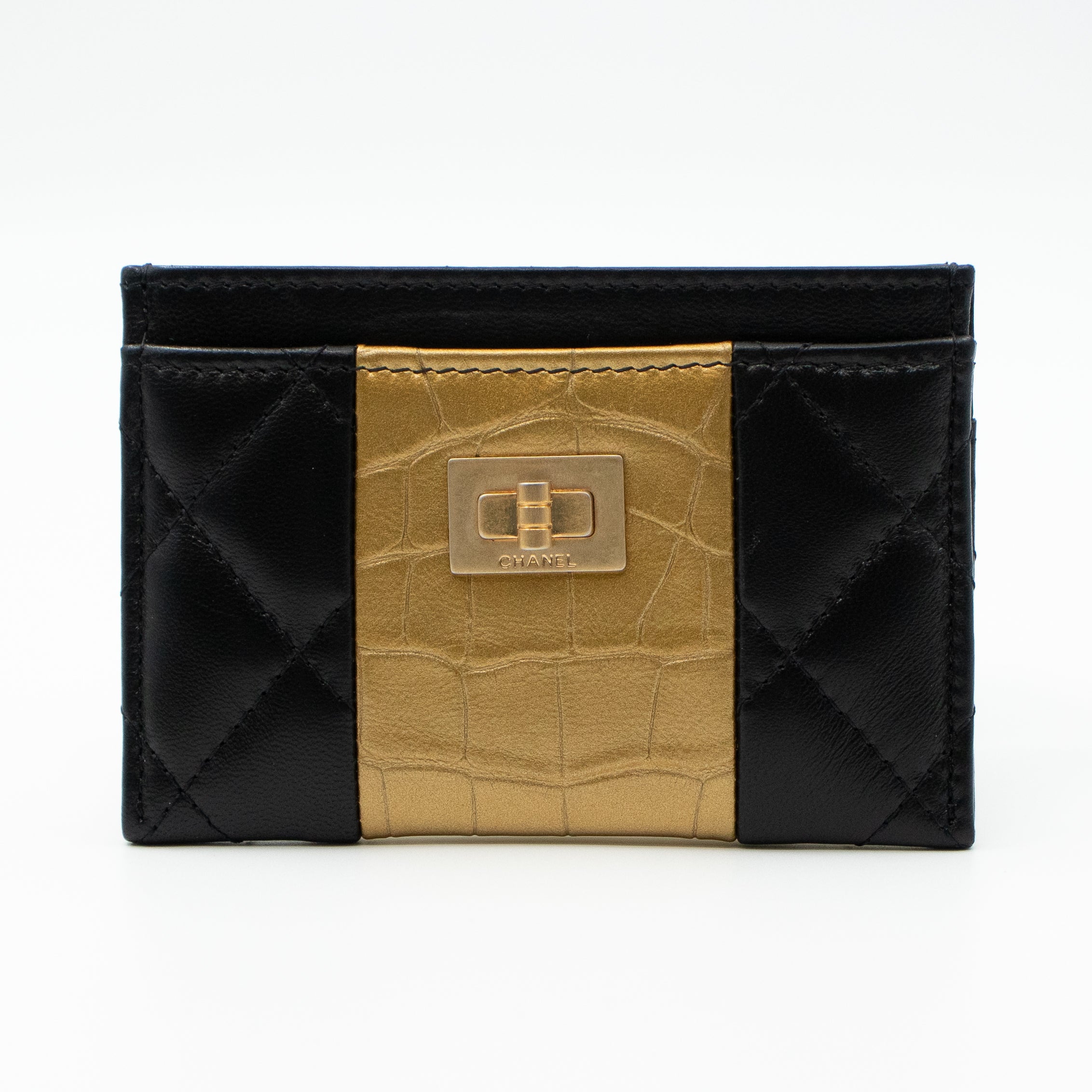 Card Holder Black & Gold Leather