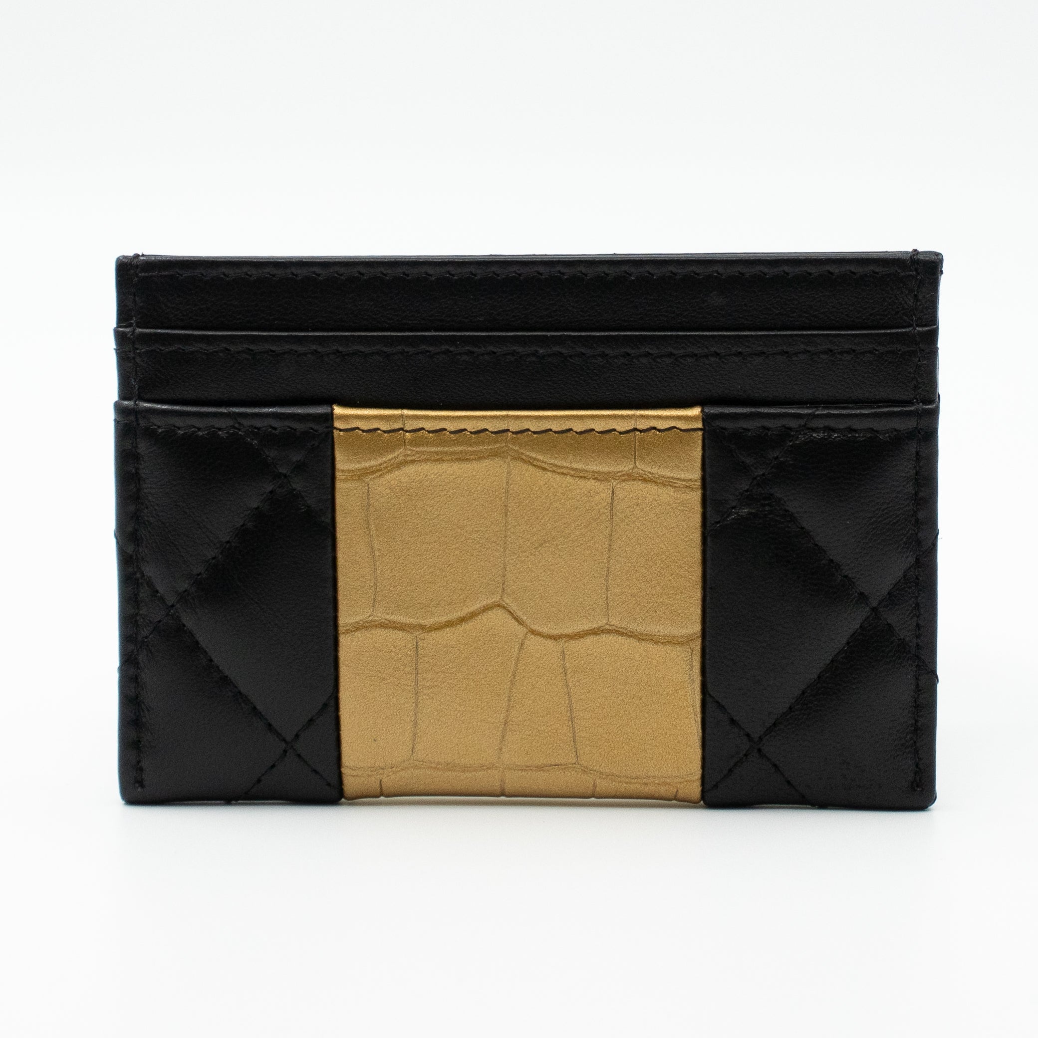 Card Holder Black & Gold Leather