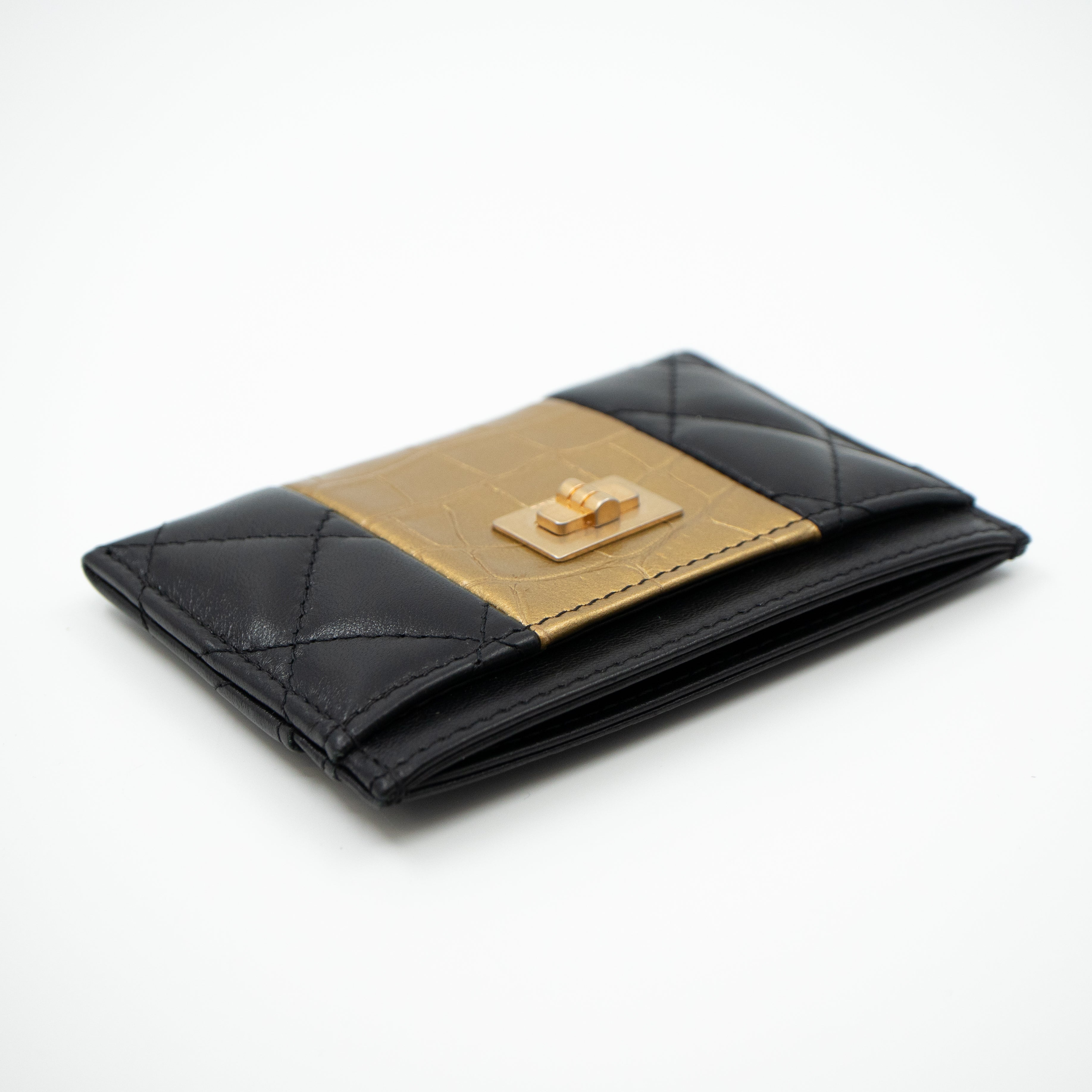 Card Holder Black & Gold Leather