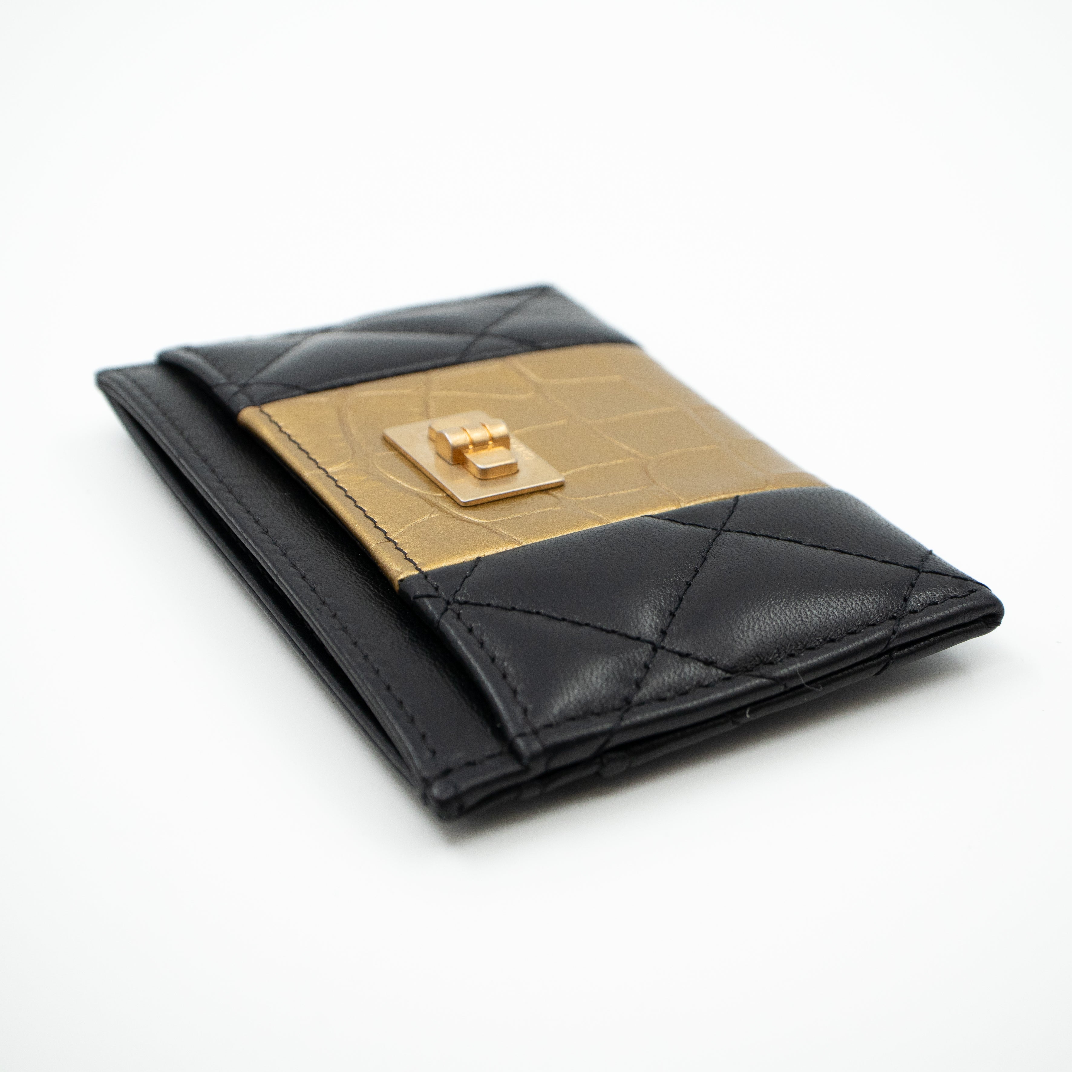 Card Holder Black & Gold Leather