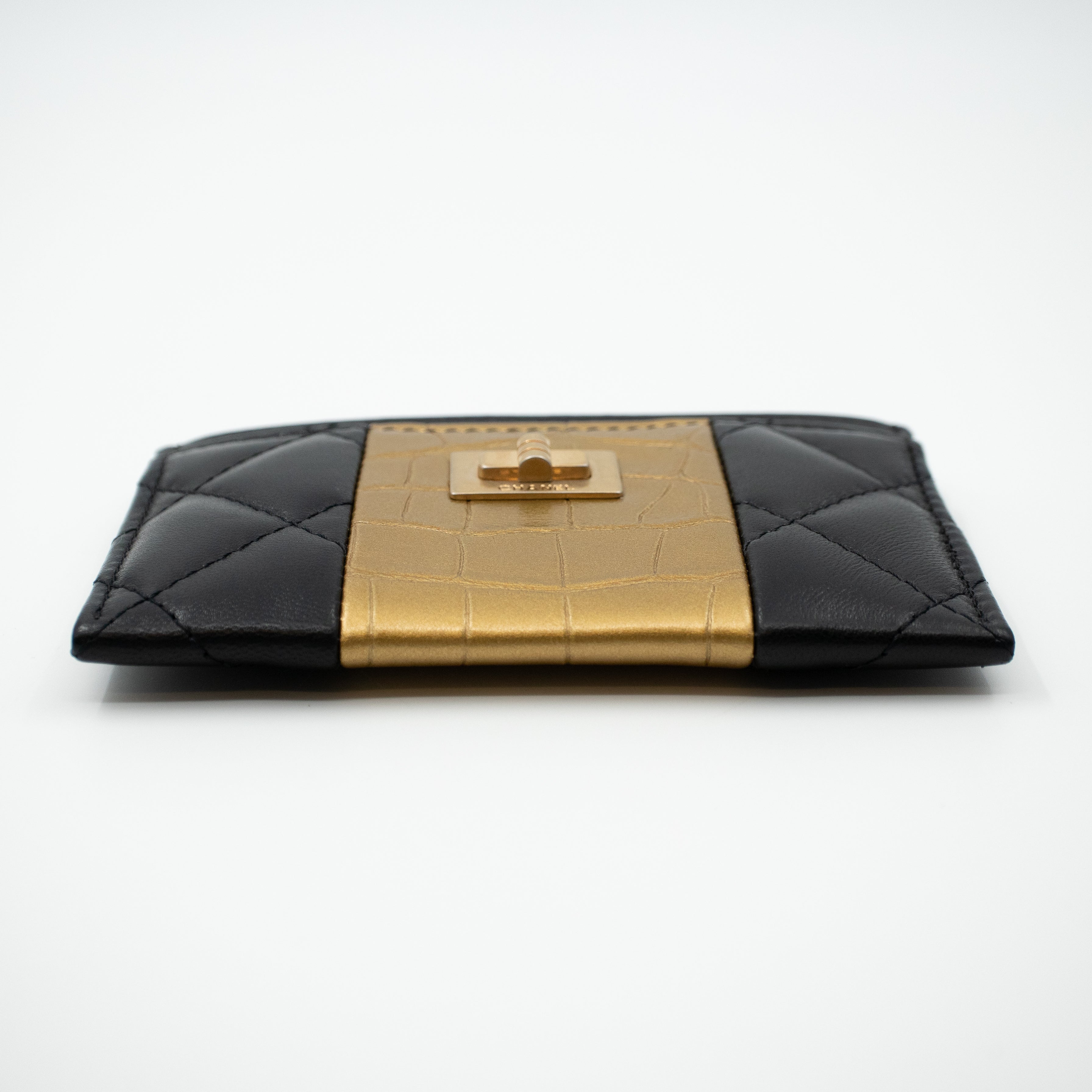 Card Holder Black & Gold Leather