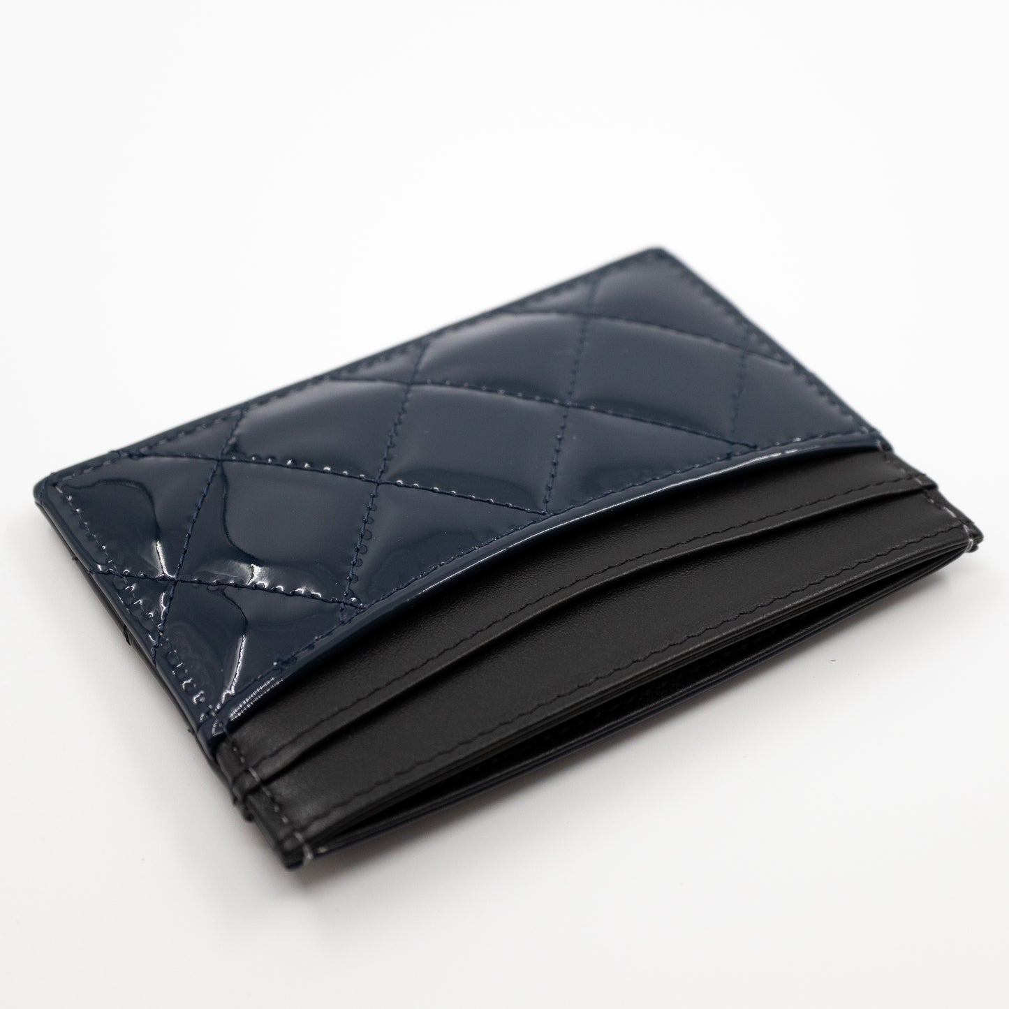 Card Holder Black Blue Patent Leather
