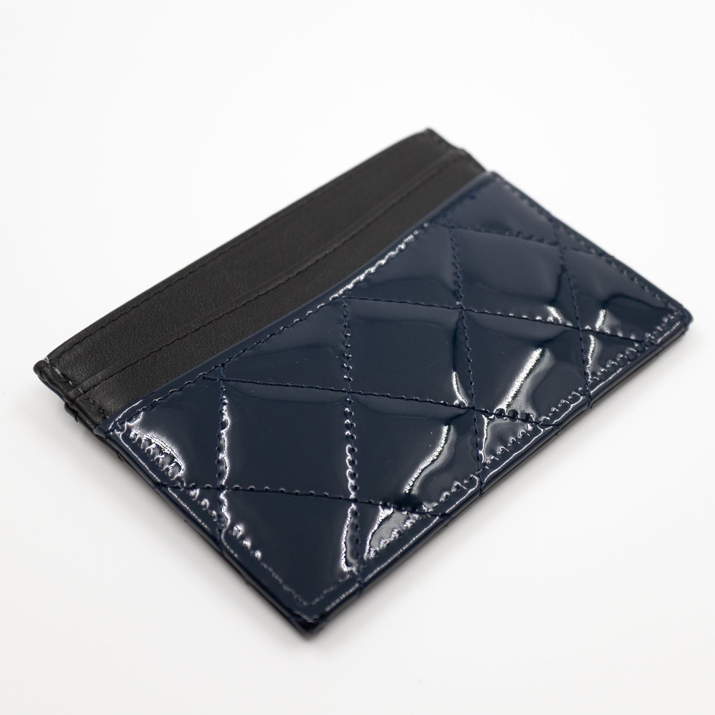 Card Holder Black Blue Patent Leather