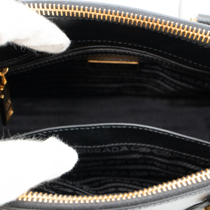 Galleria Small Double Zip Black Saffiano