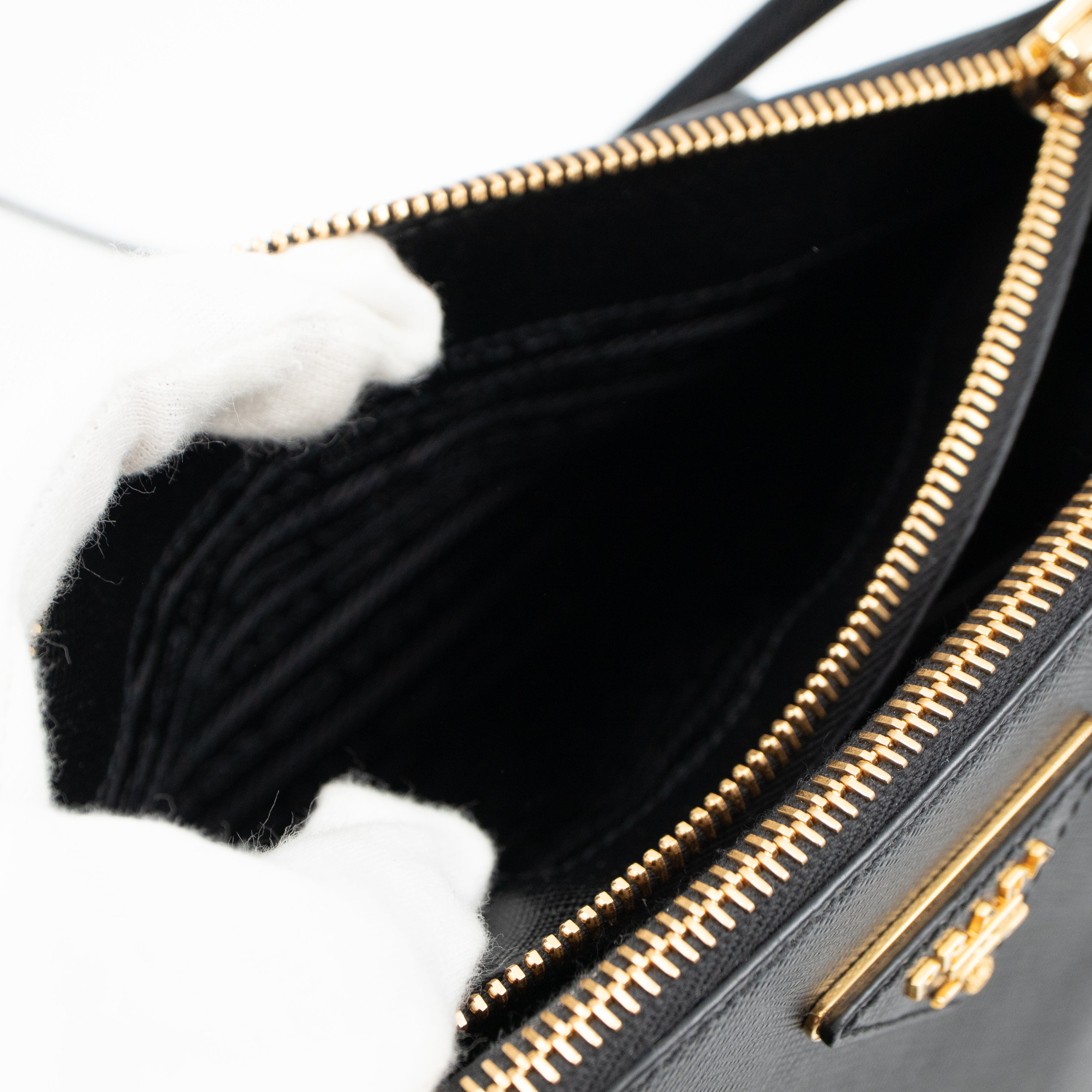 Galleria Small Double Zip Black Saffiano