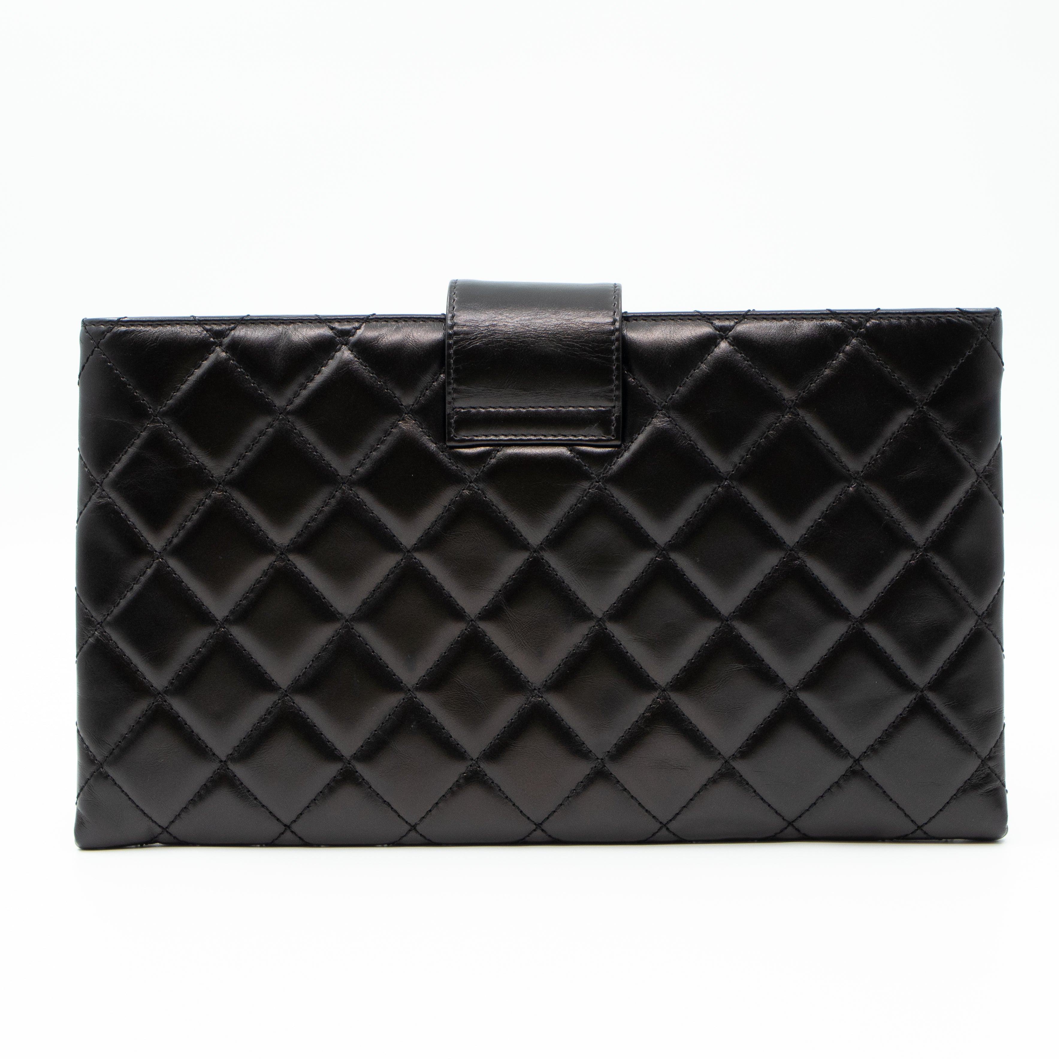 Coco Pleats Clutch Black Calfskin