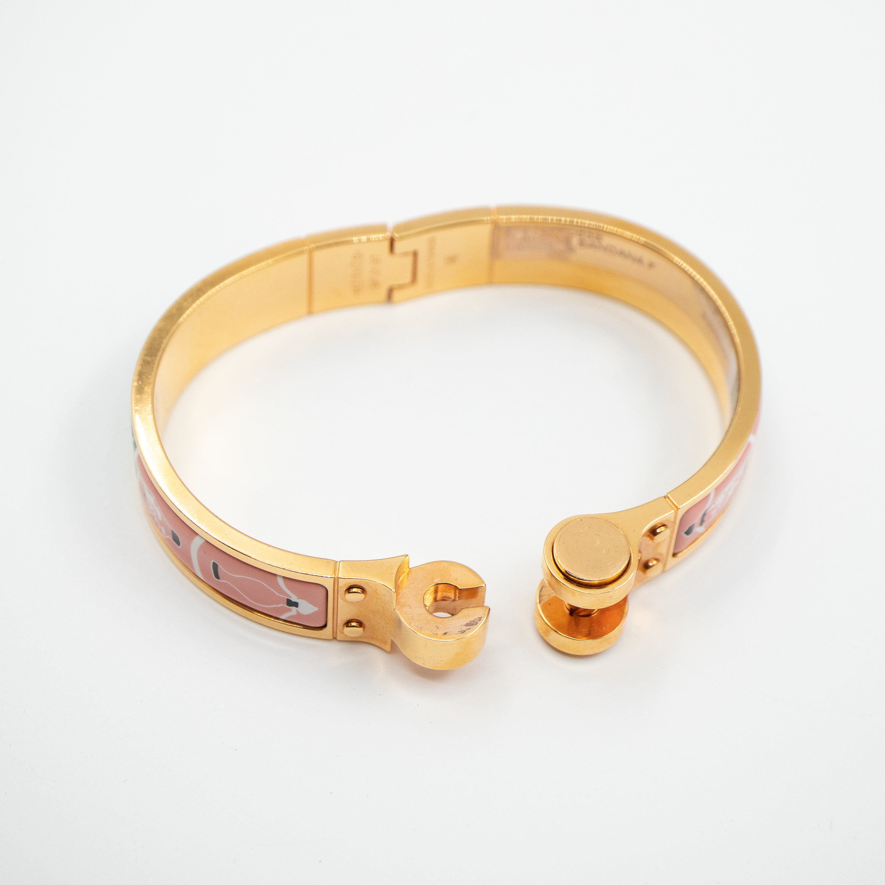 Enamel Hinged Bracelet Gold Pink Green