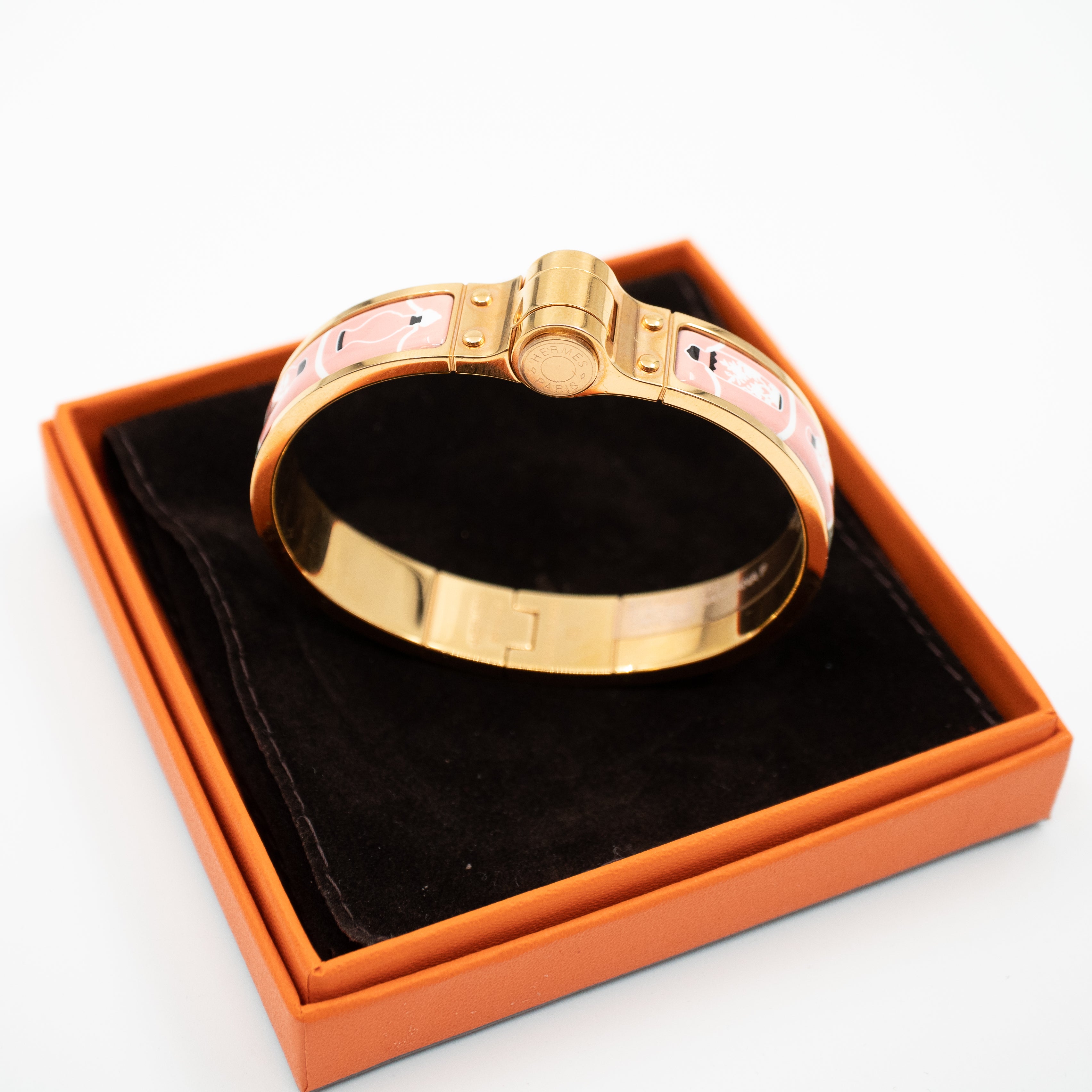 Enamel Hinged Bracelet Gold Pink Green