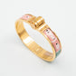 Enamel Hinged Bracelet Gold Pink Green