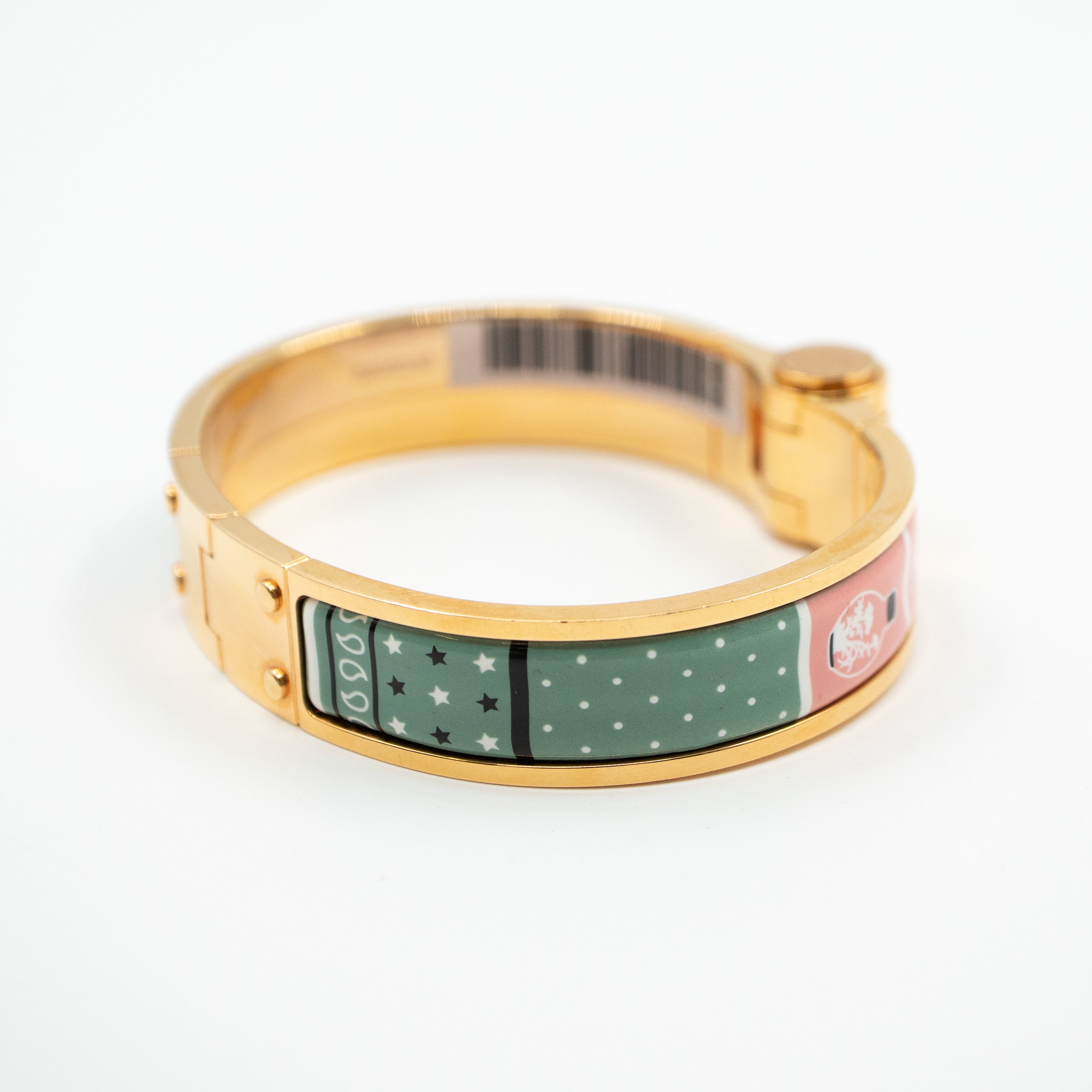Enamel Hinged Bracelet Gold Pink Green